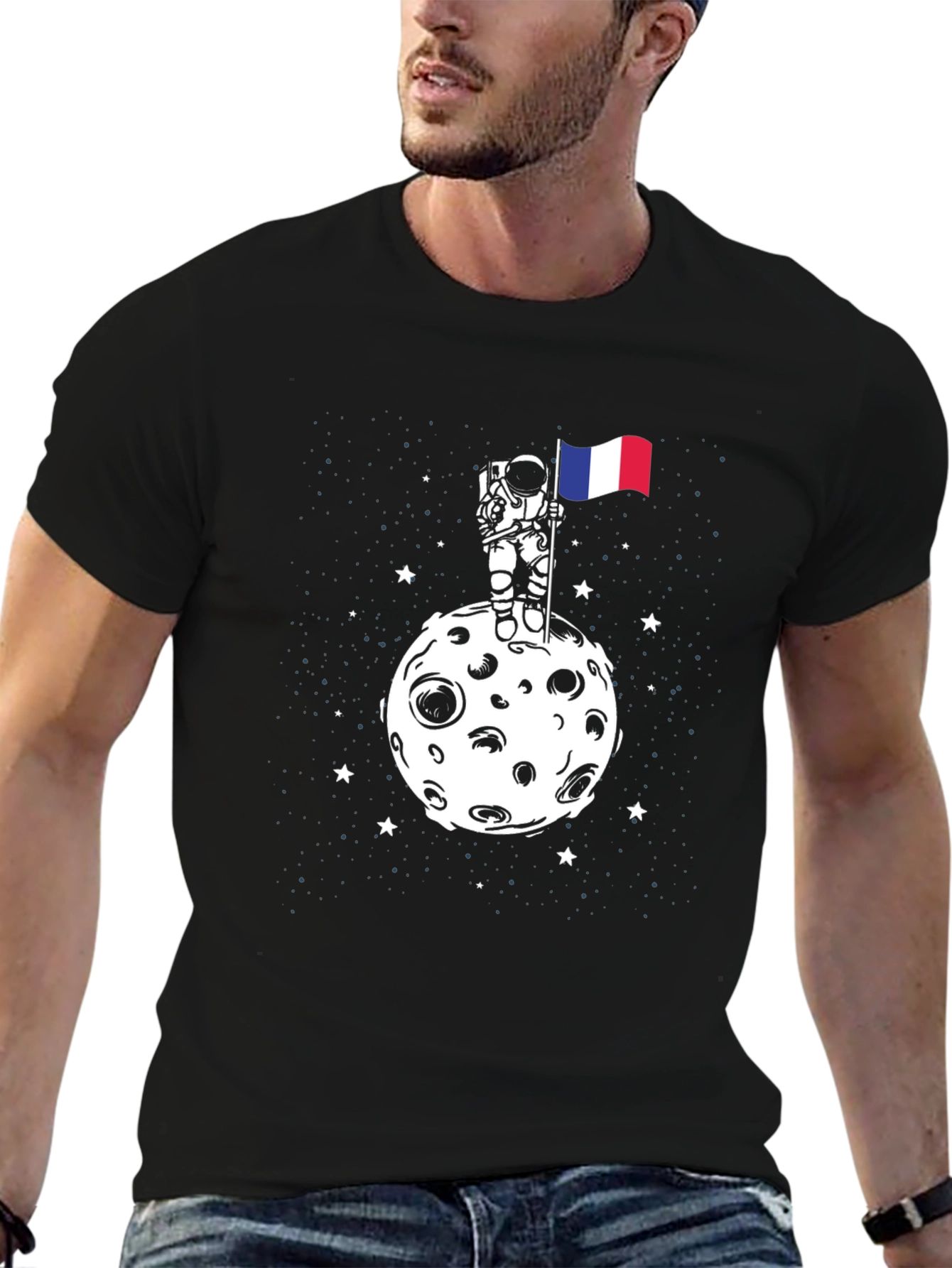 Astronaut Moon French Flag Graphic Tee