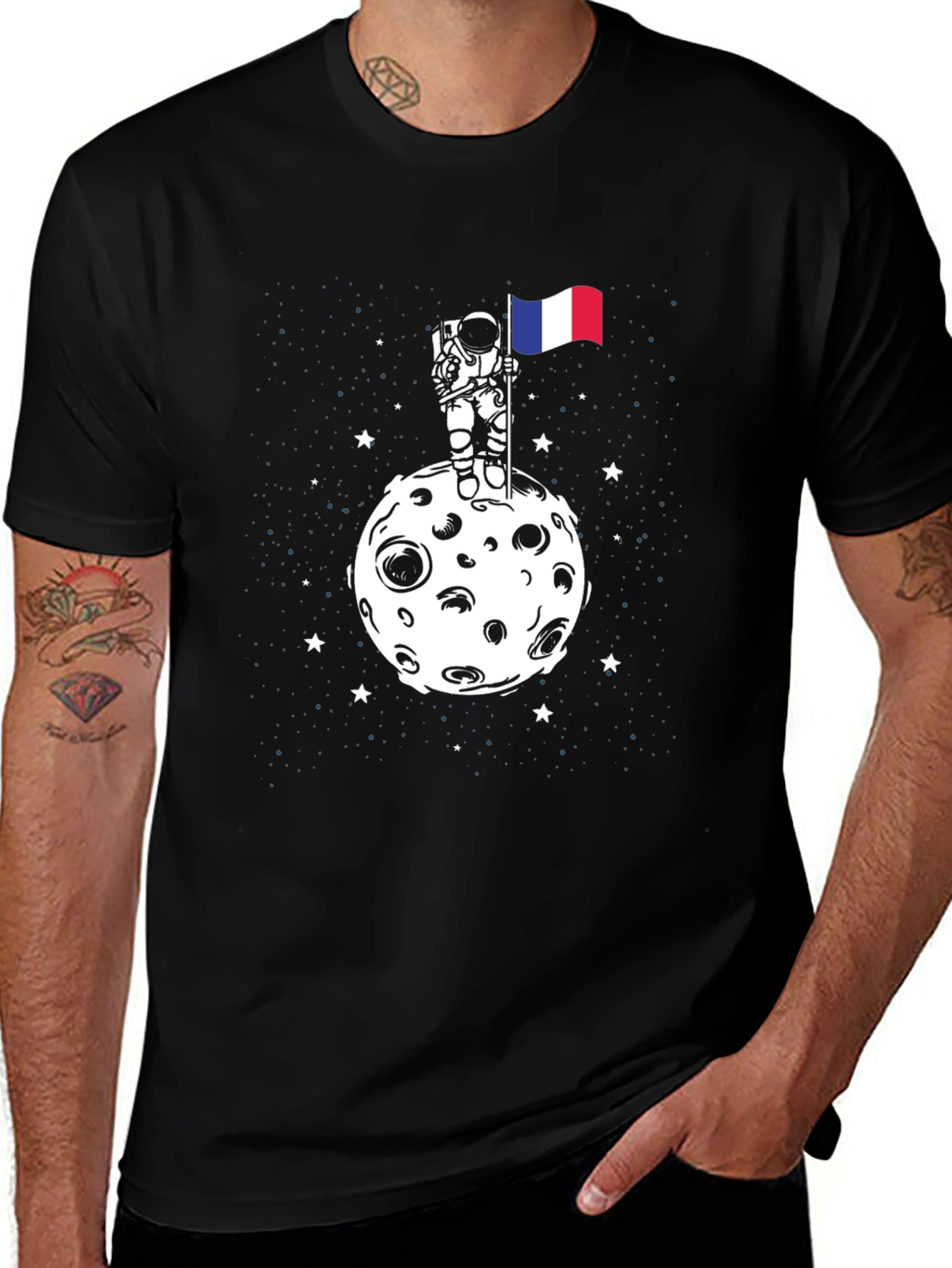 Astronaut Moon French Flag Graphic Tee