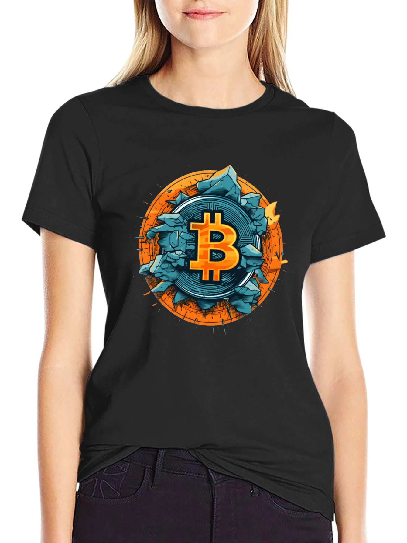 Bitcoin Shattered Design Black T-Shirt