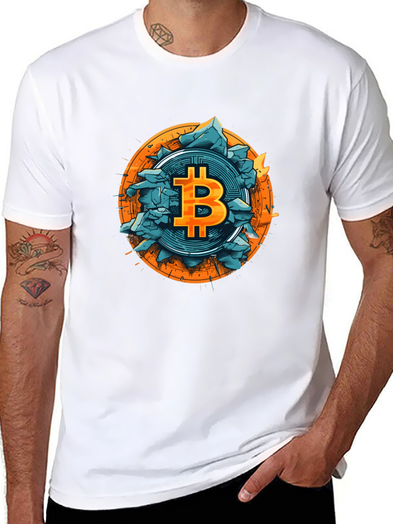 Bitcoin Shattered Design Black T-Shirt