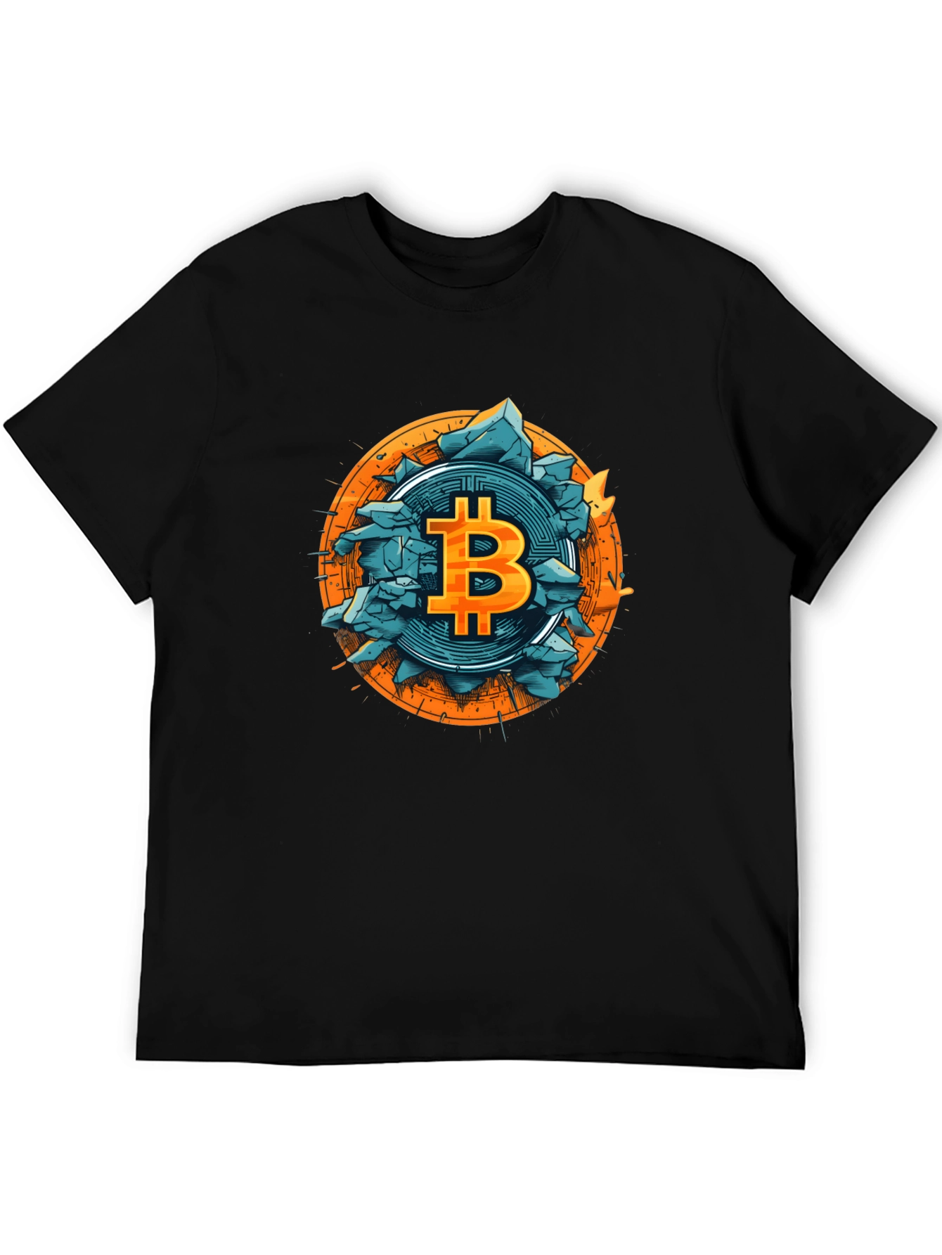 Bitcoin Shattered Design Black T-Shirt