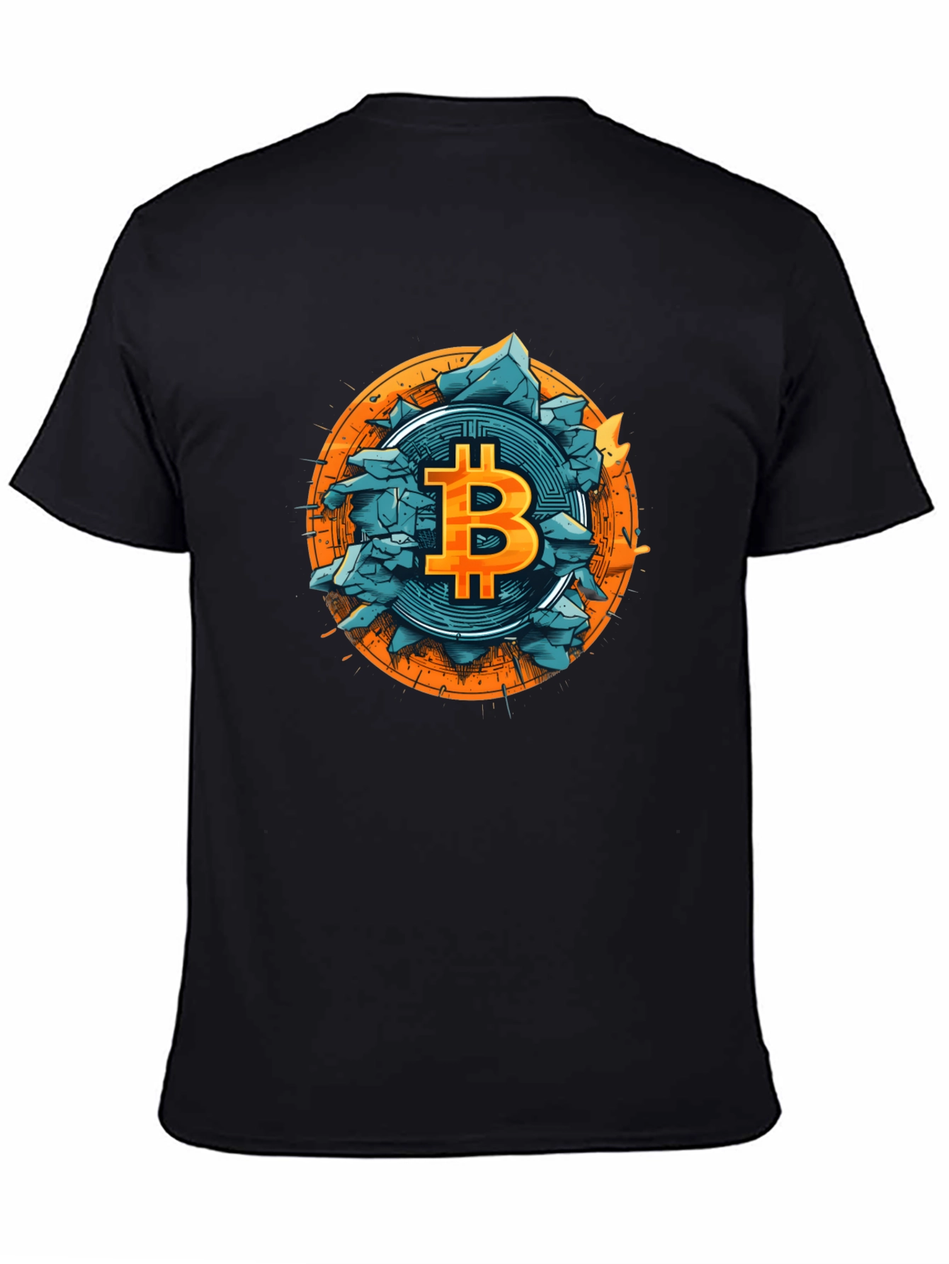 Bitcoin Shattered Design Black T-Shirt