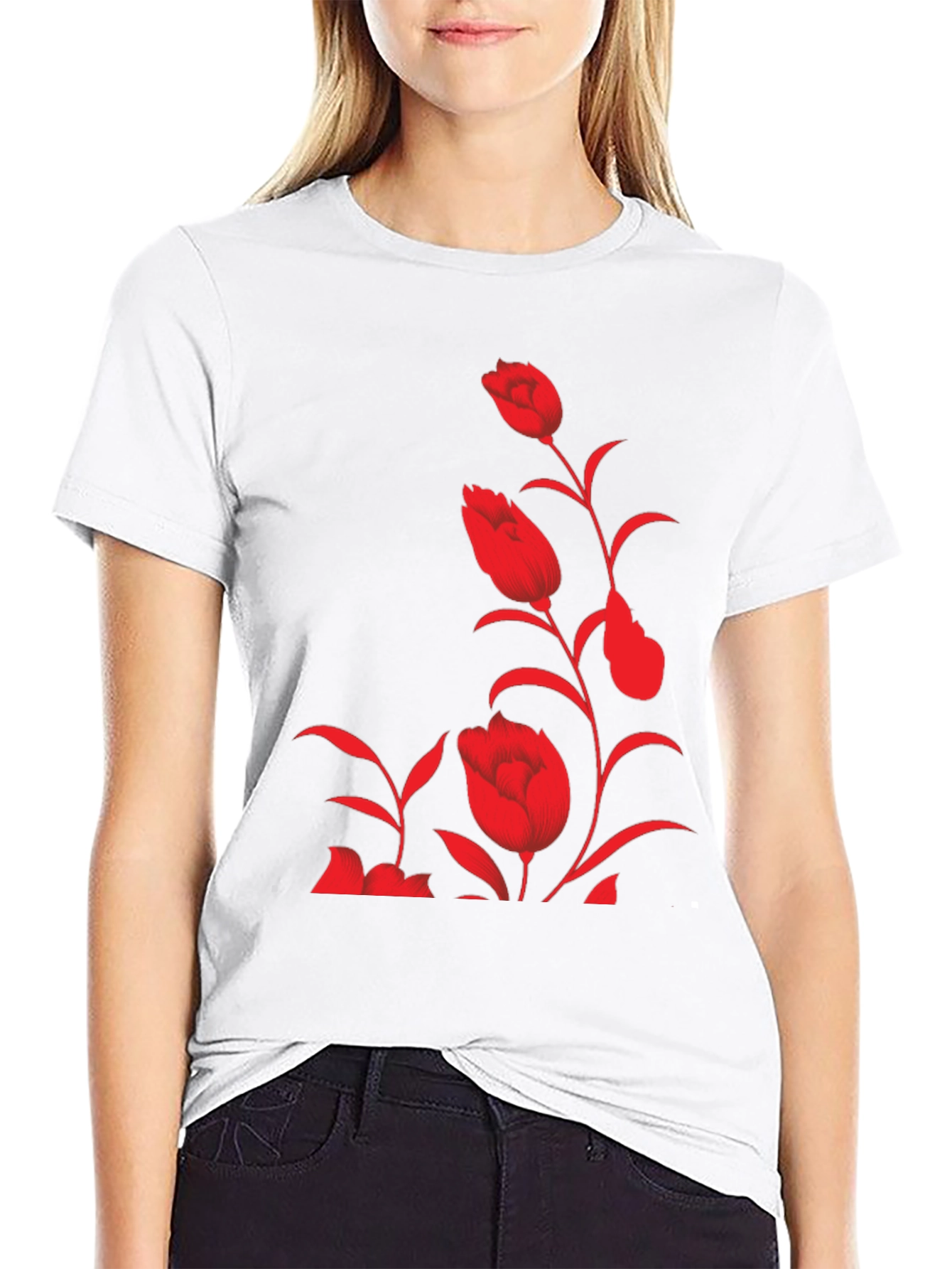 Floral Print Tee - Stylish Black T-Shirt