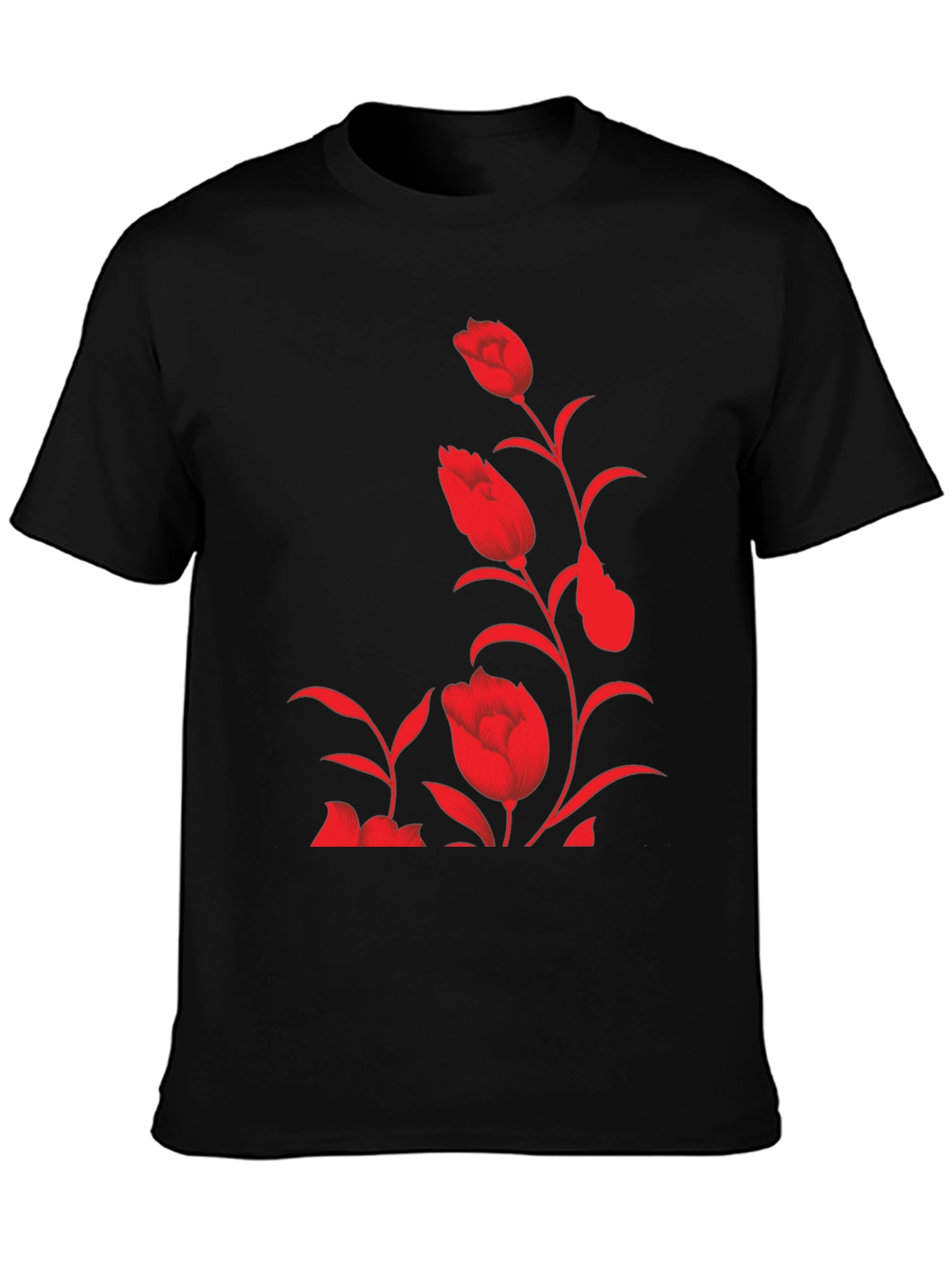 Floral Print Tee - Stylish Black T-Shirt