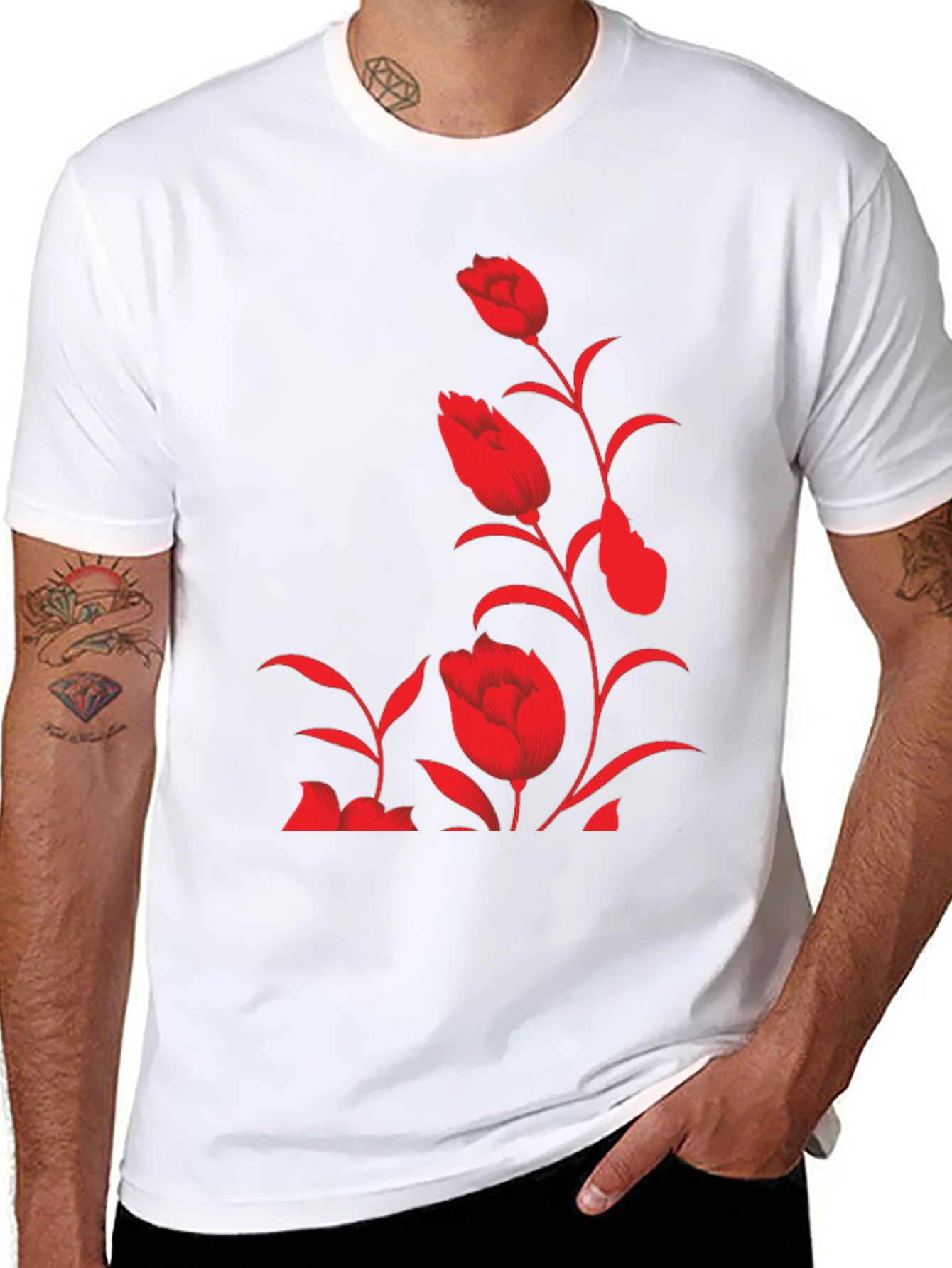 Floral Print Tee - Stylish Black T-Shirt