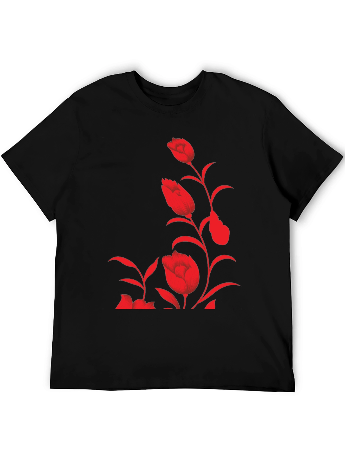 Floral Print Tee - Stylish Black T-Shirt