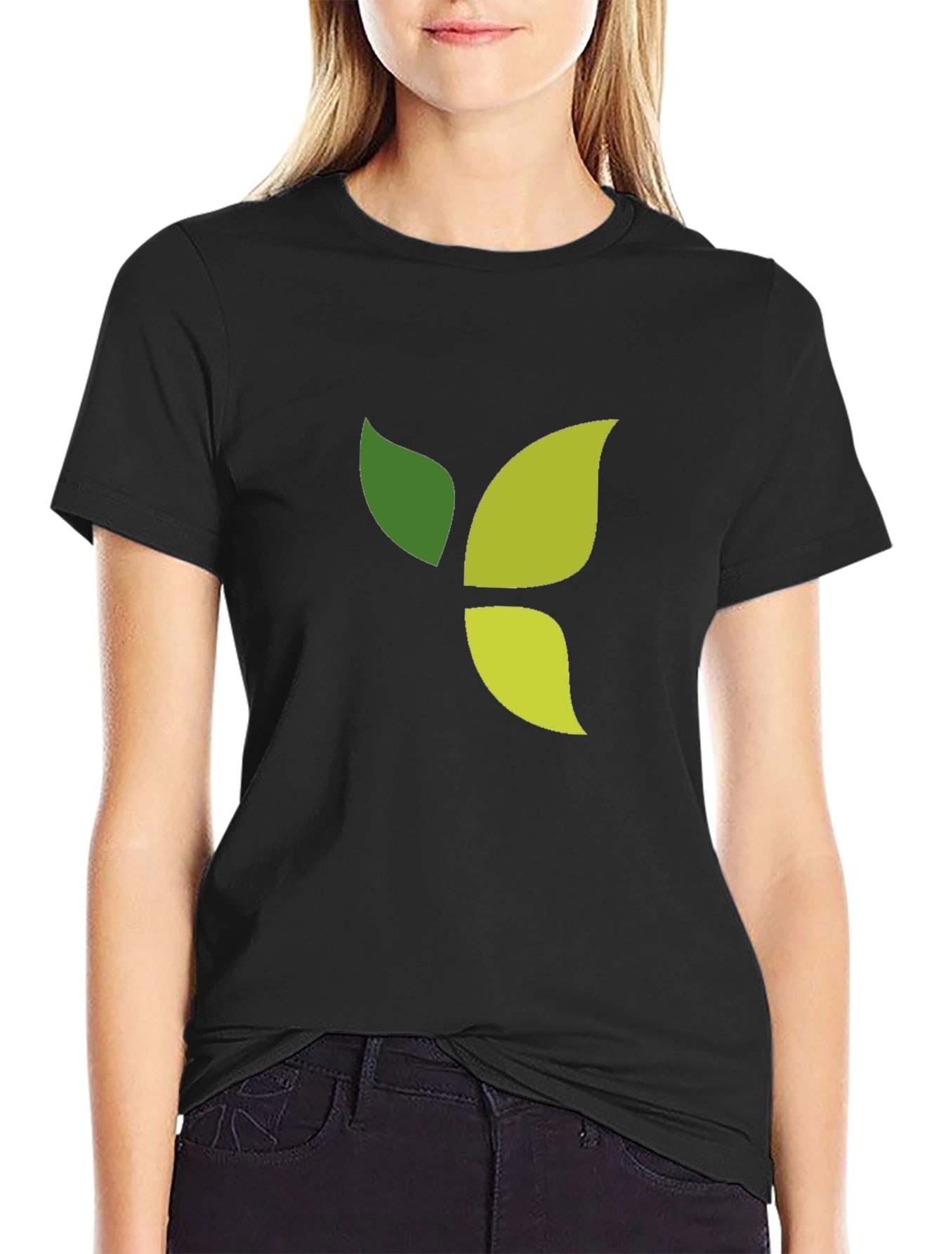 Green Leaf Graphic Black T-Shirt