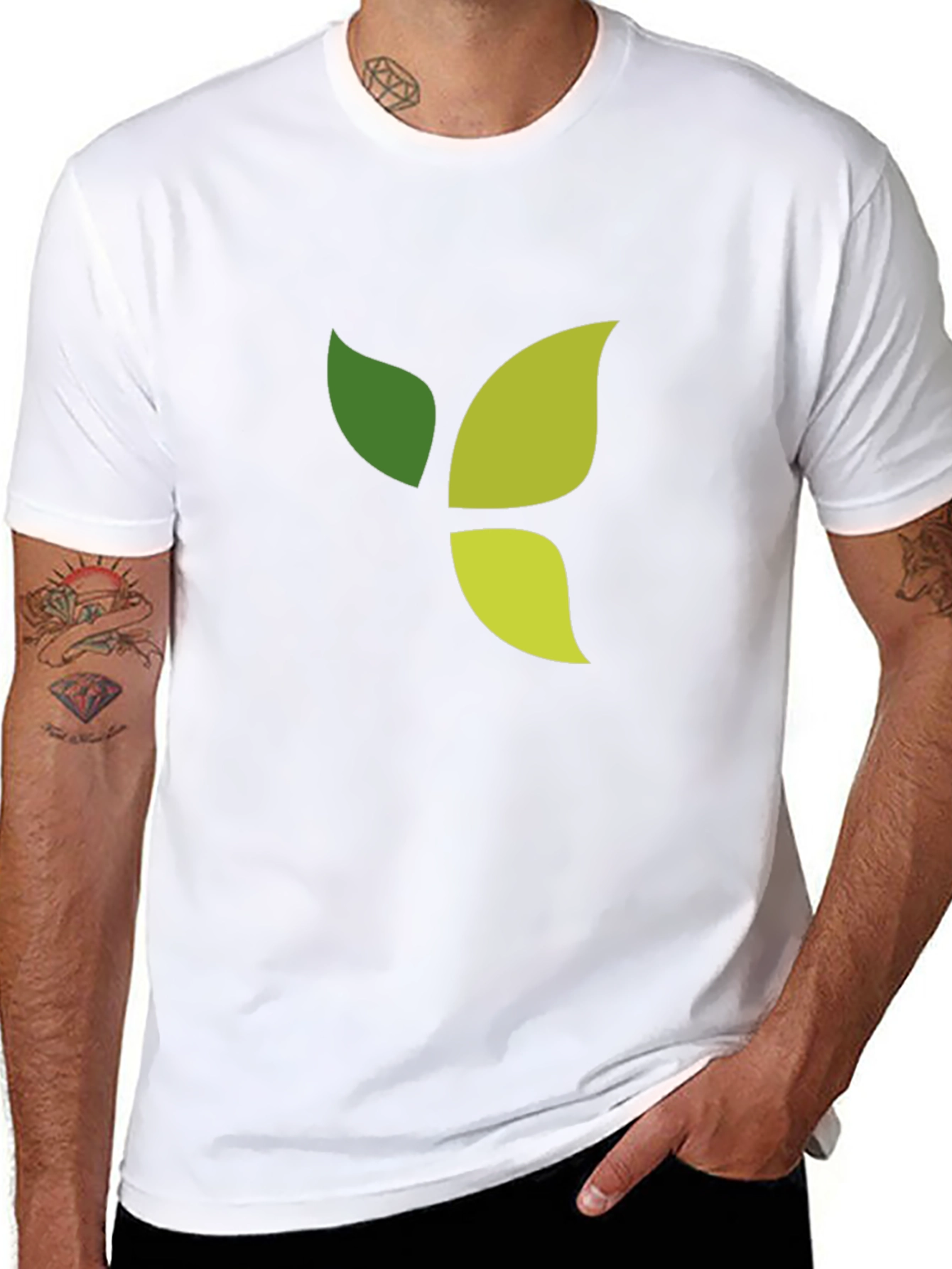 Green Leaf Graphic Black T-Shirt
