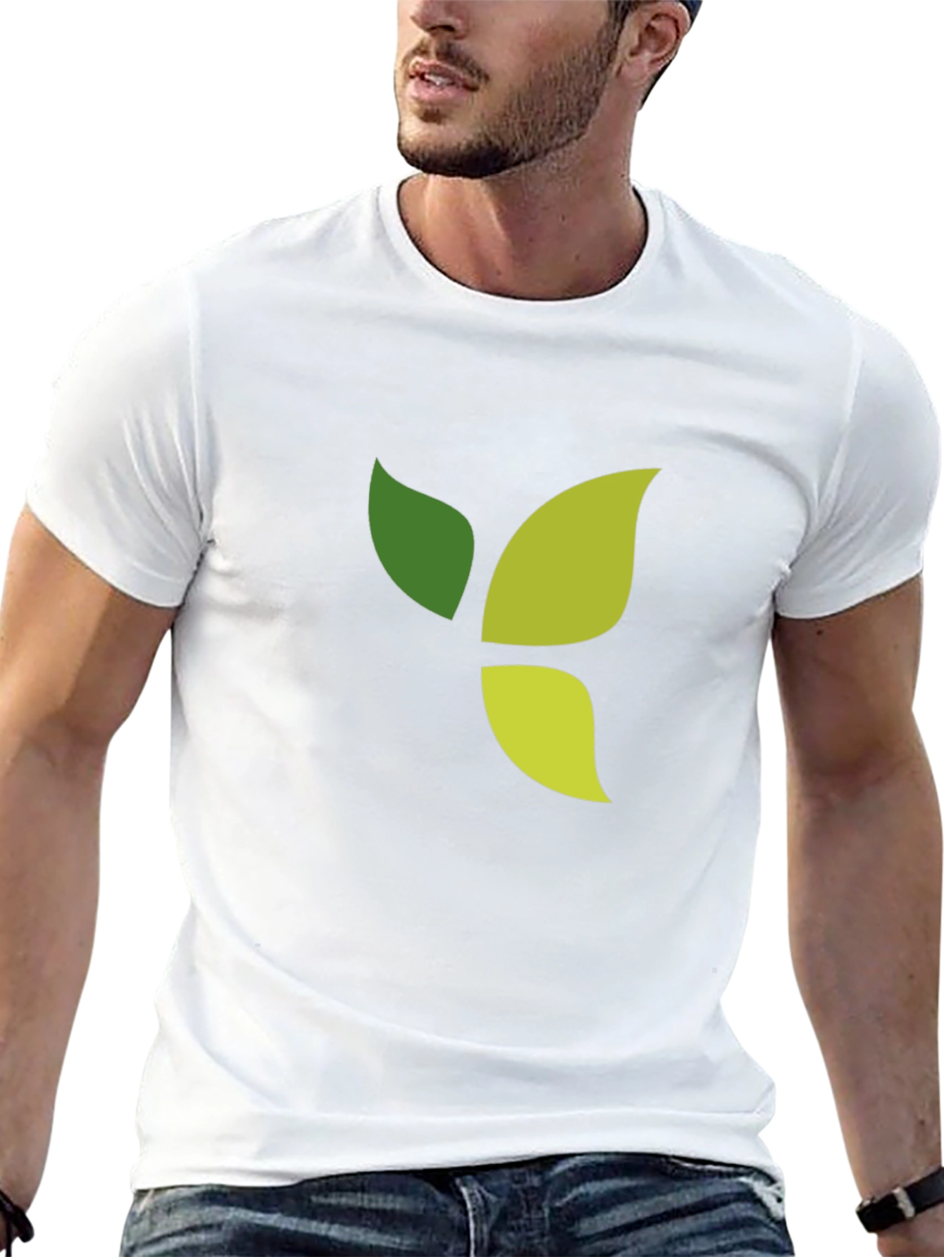 Green Leaf Graphic Black T-Shirt