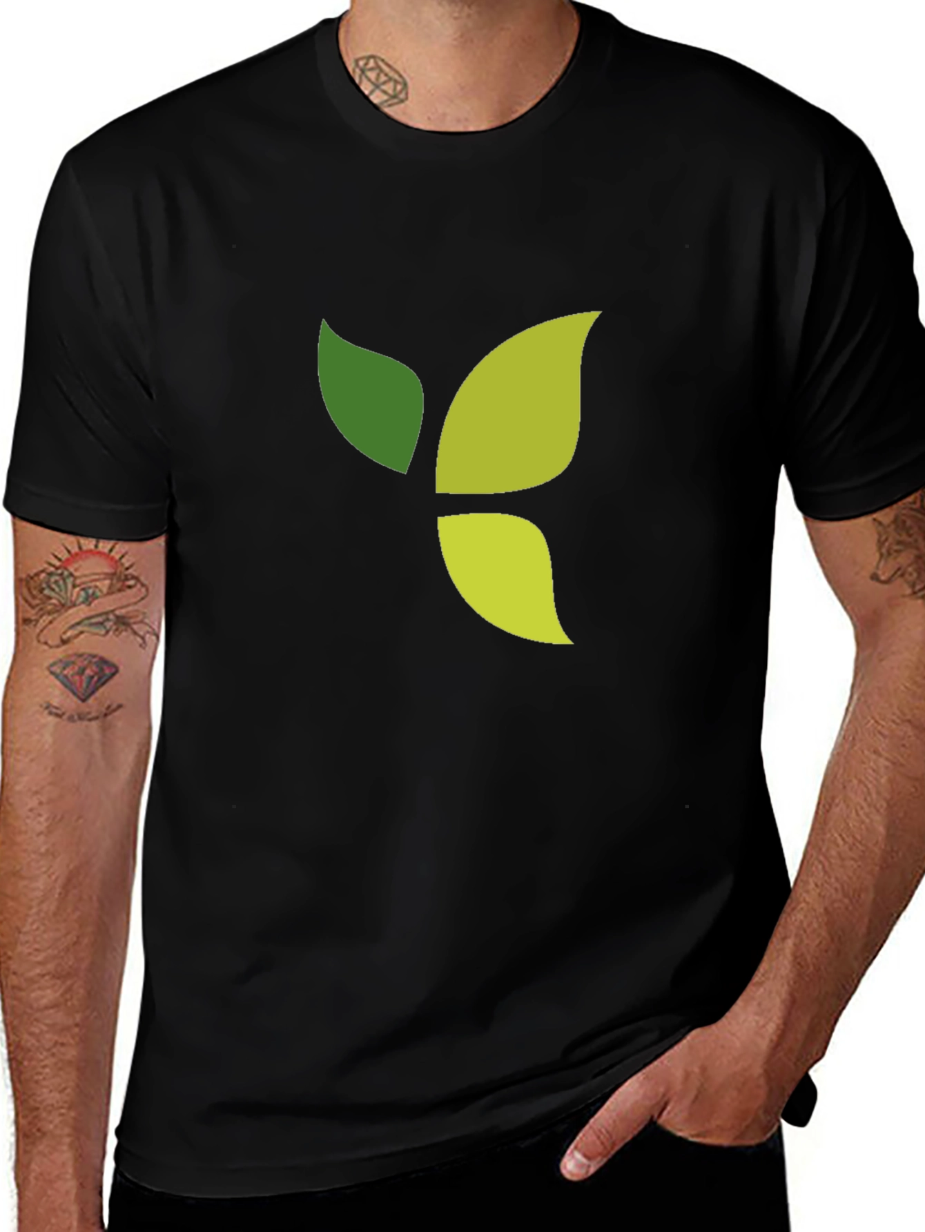 Green Leaf Graphic Black T-Shirt