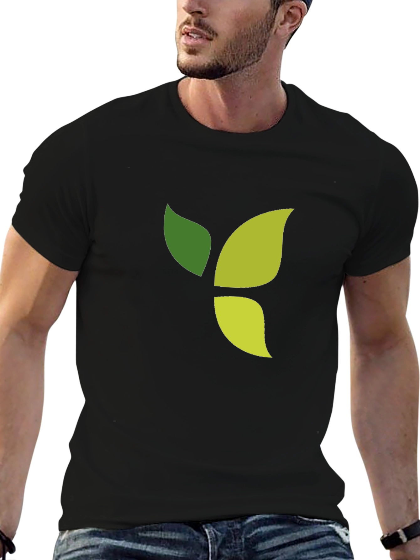 Green Leaf Graphic Black T-Shirt