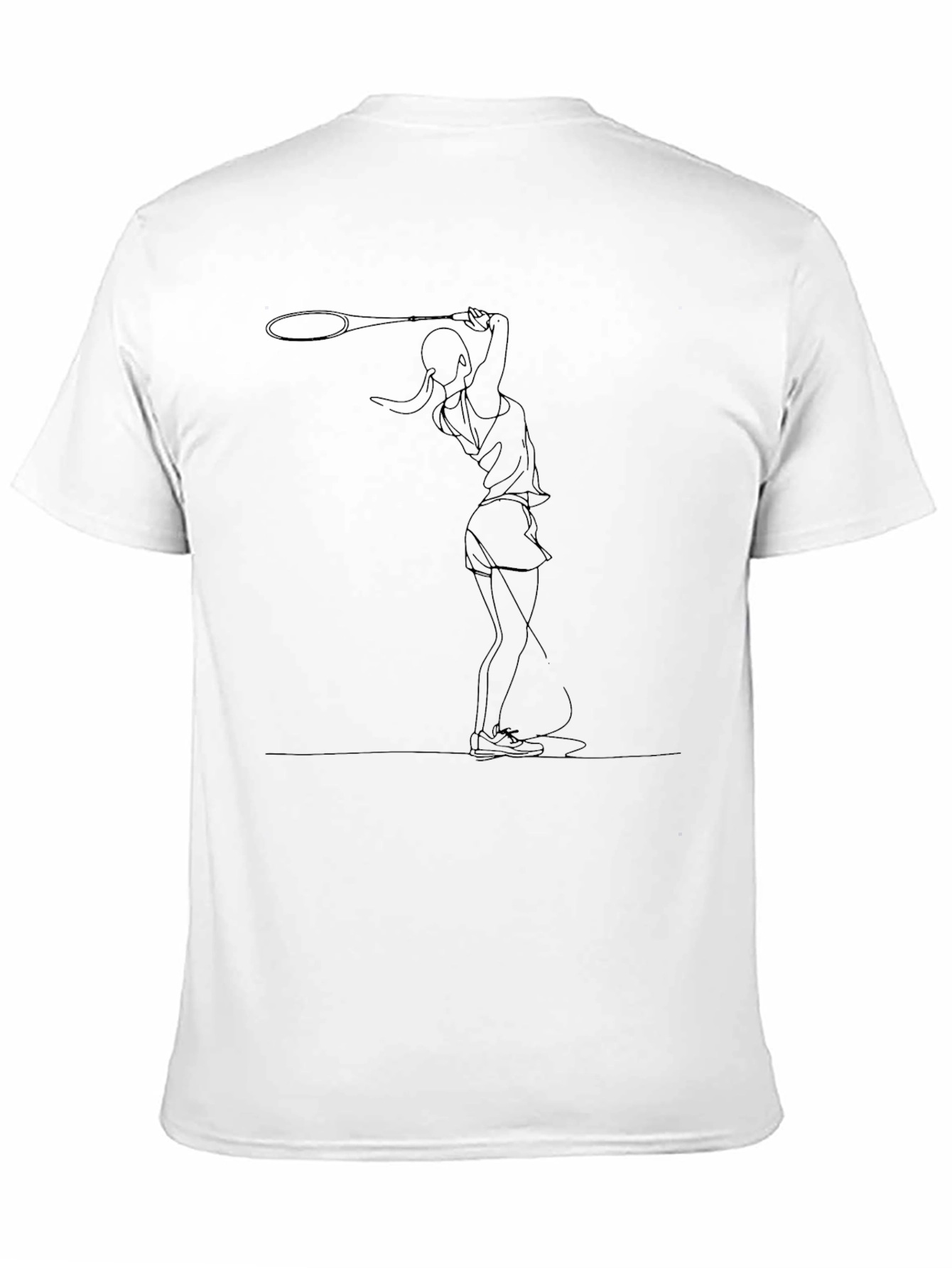 Tennis Player Line Art Black T-Shirt