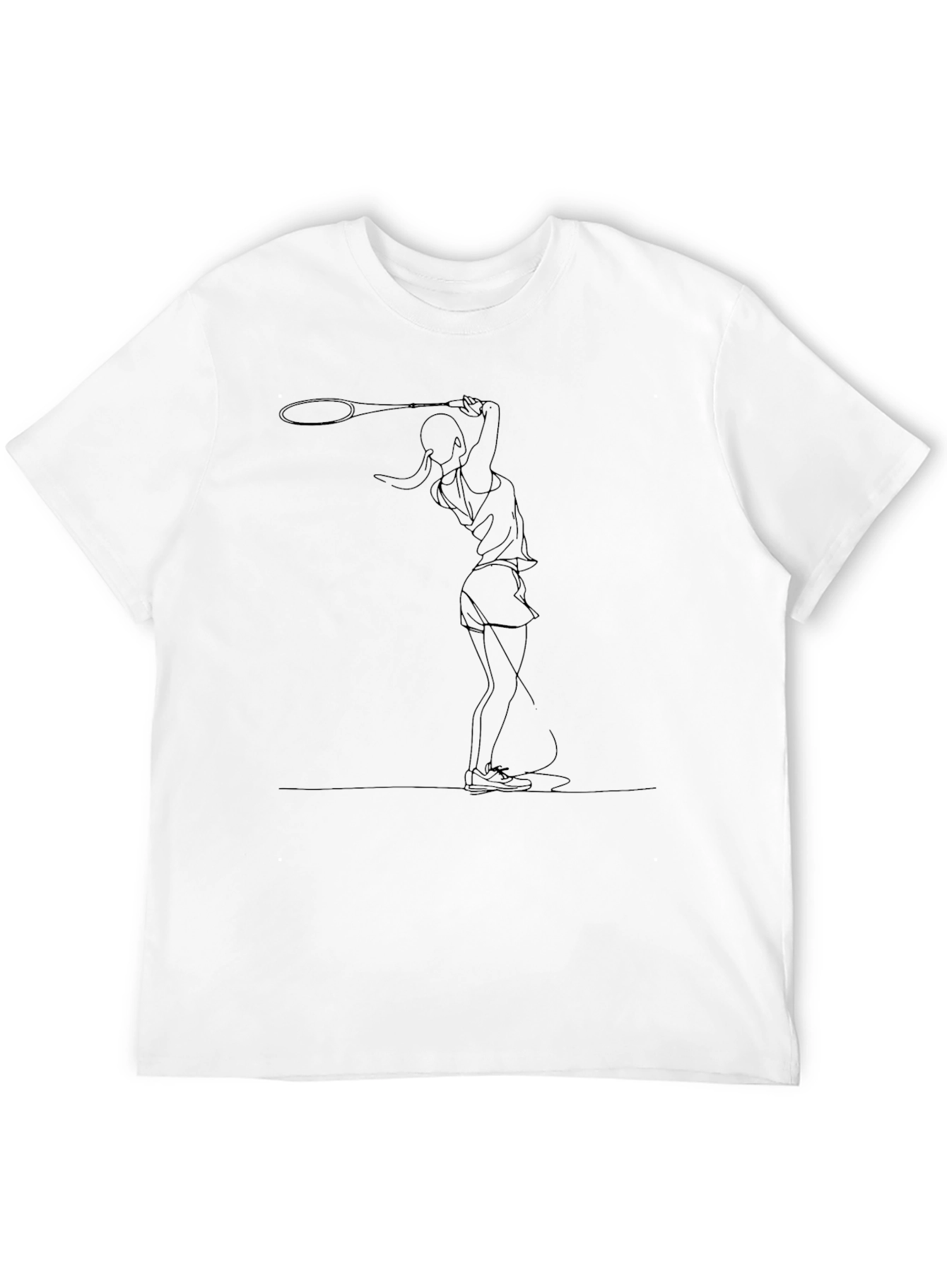 Tennis Player Line Art Black T-Shirt