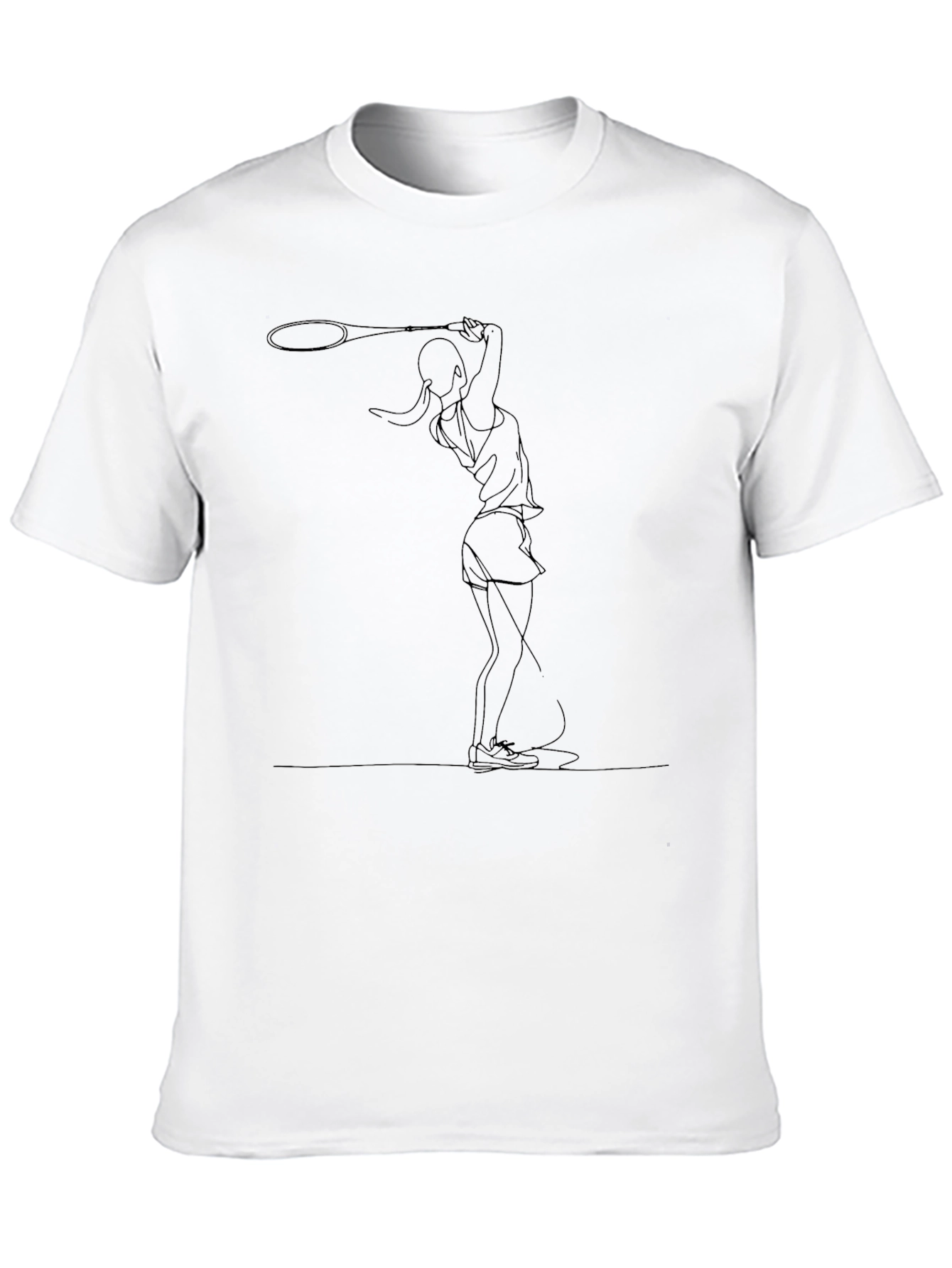 Tennis Player Line Art Black T-Shirt