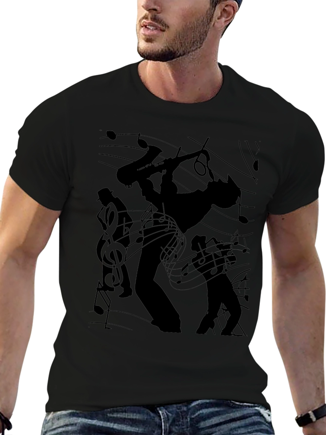Jazz Band Silhouette Black Graphic Tee