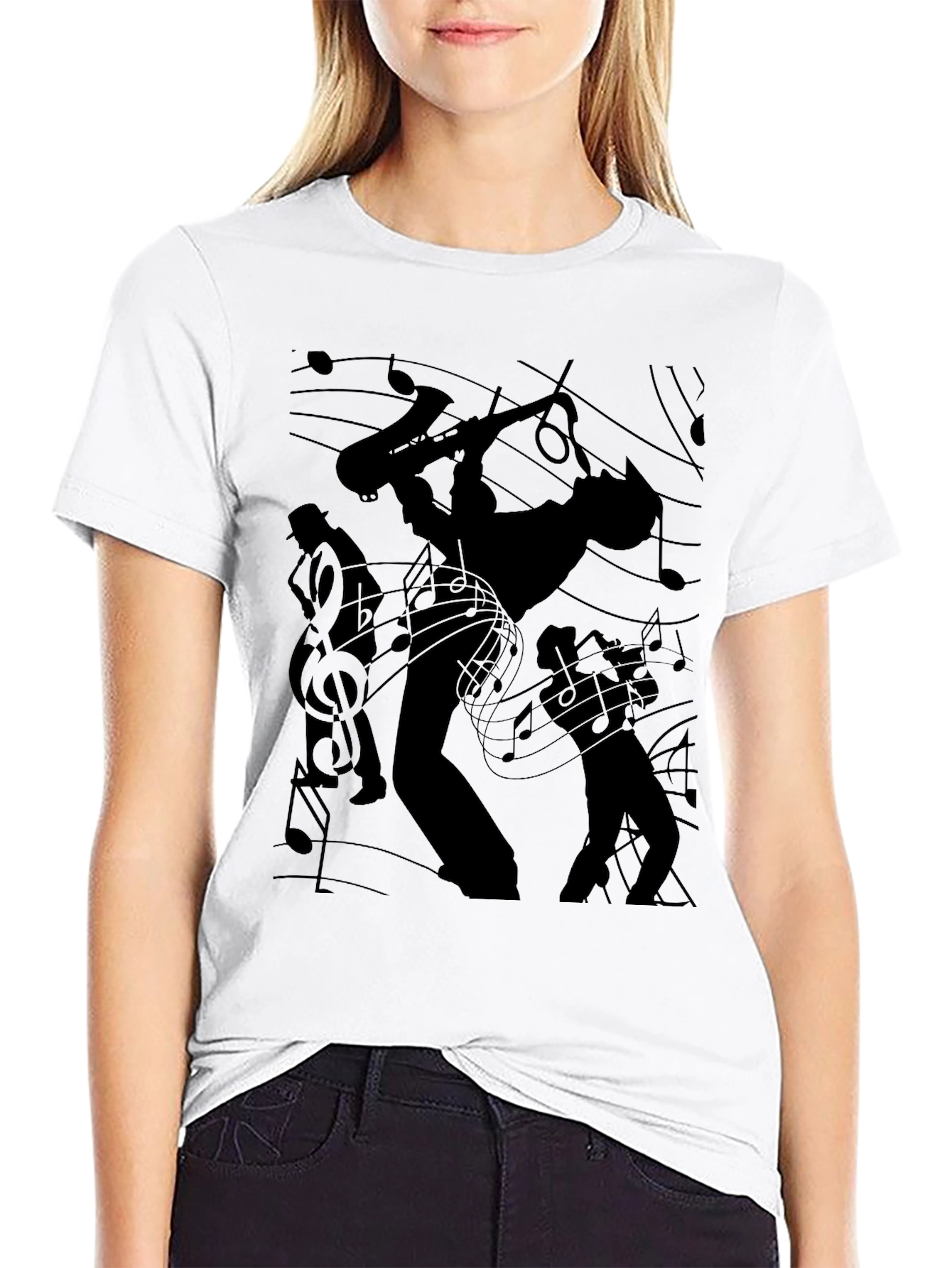 Jazz Band Silhouette Black Graphic Tee
