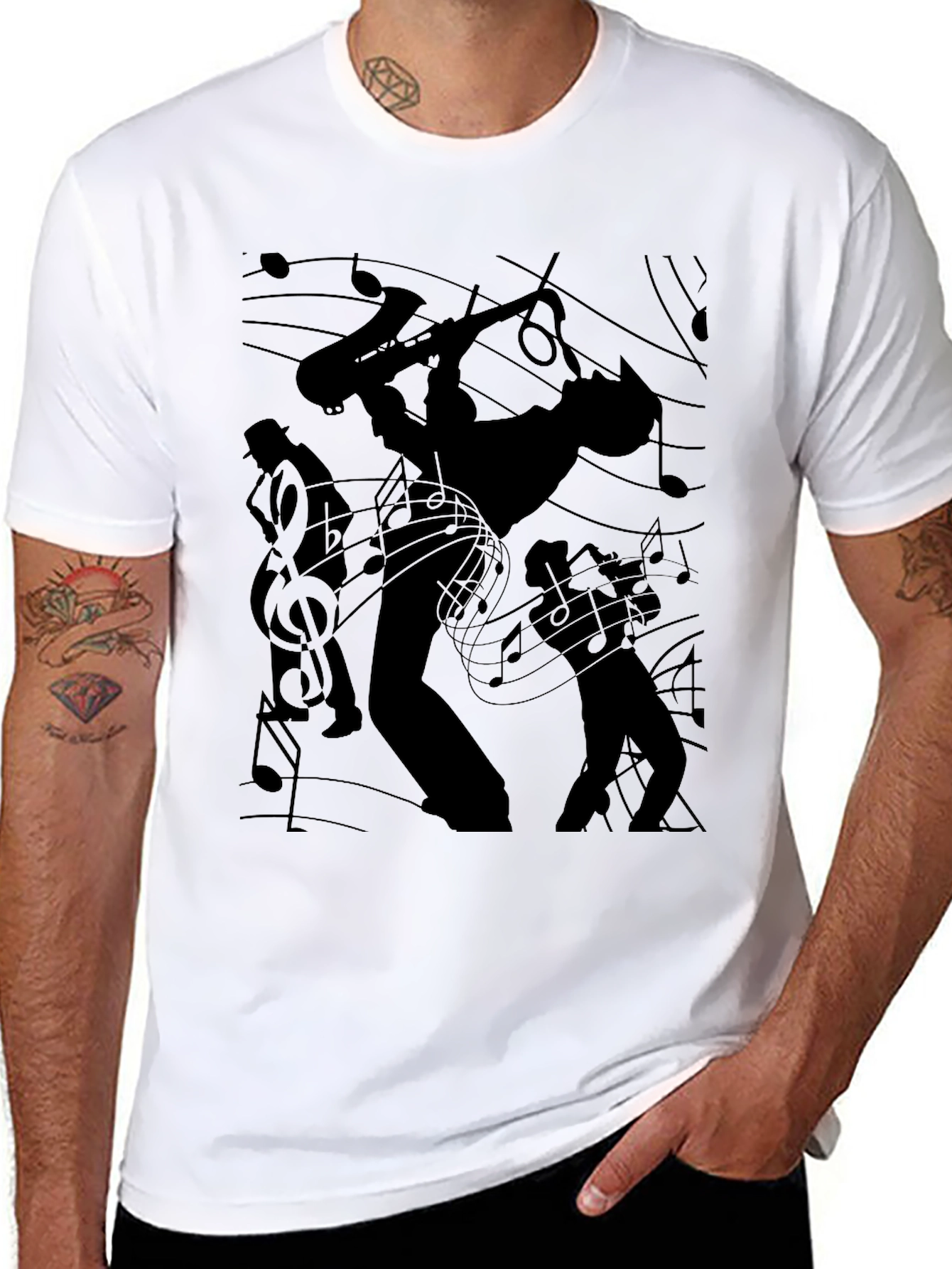Jazz Band Silhouette Black Graphic Tee