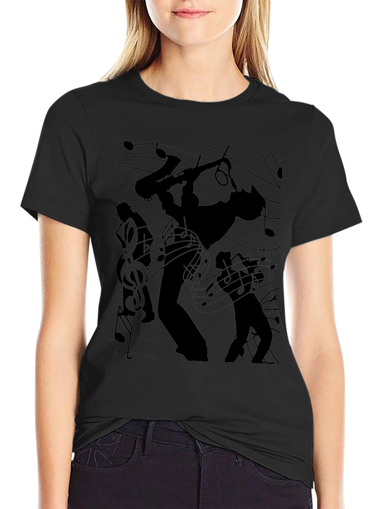 Jazz Band Silhouette Black Graphic Tee