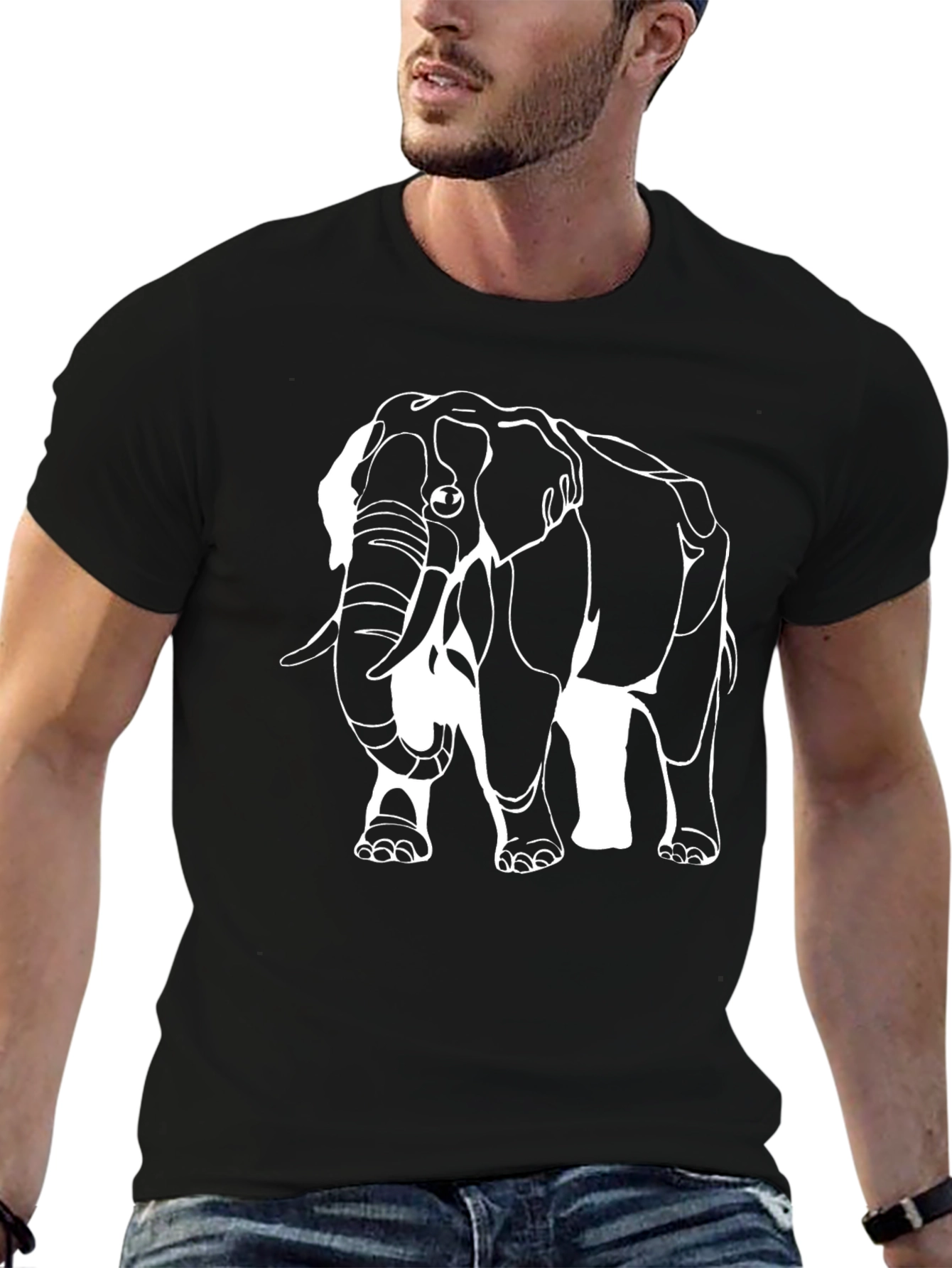 Elephant Graphic Print Black T-Shirt