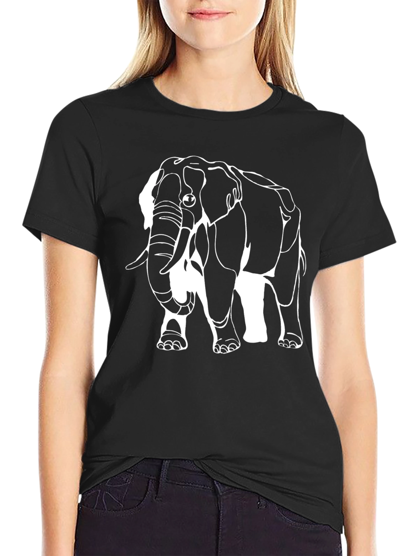 Elephant Graphic Print Black T-Shirt
