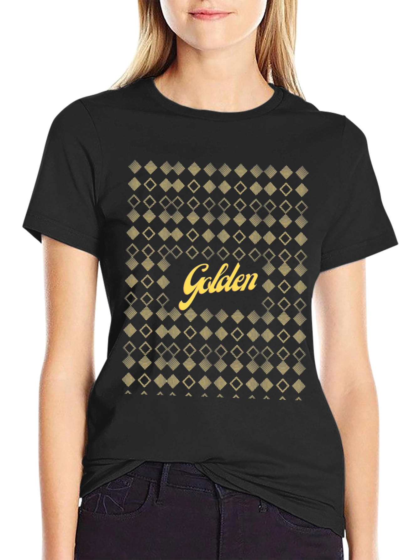 Golden Graphic Tee - Stylish Diamond Pattern T-Shirt