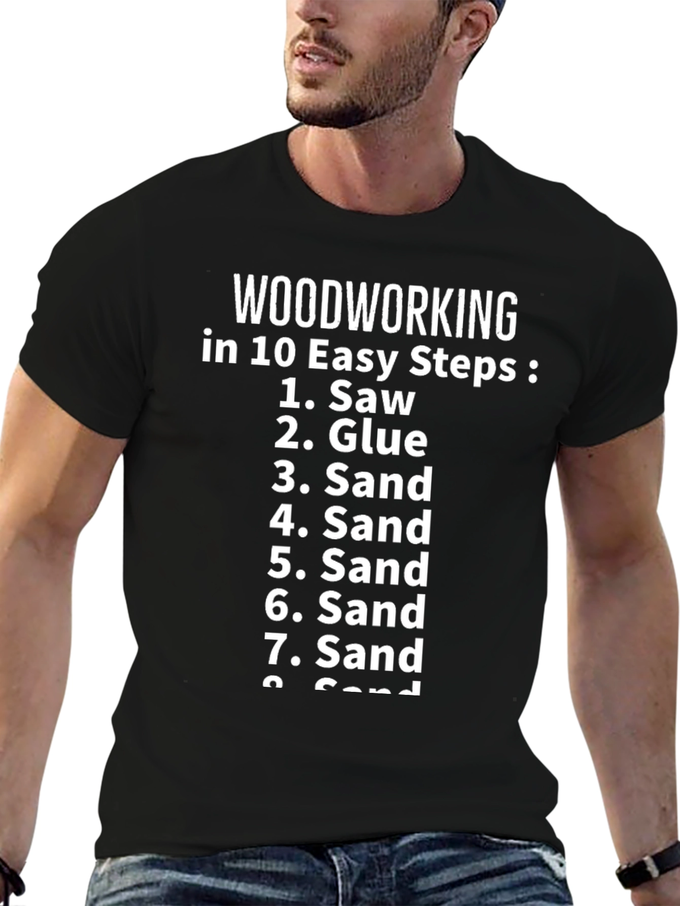 Woodworking Steps Graphic Tee - Black Cotton Shirt
