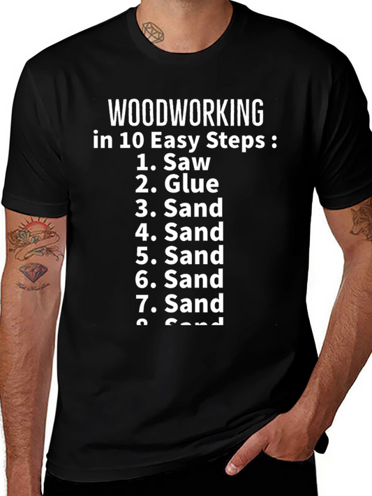 Woodworking Steps Graphic Tee - Black Cotton Shirt