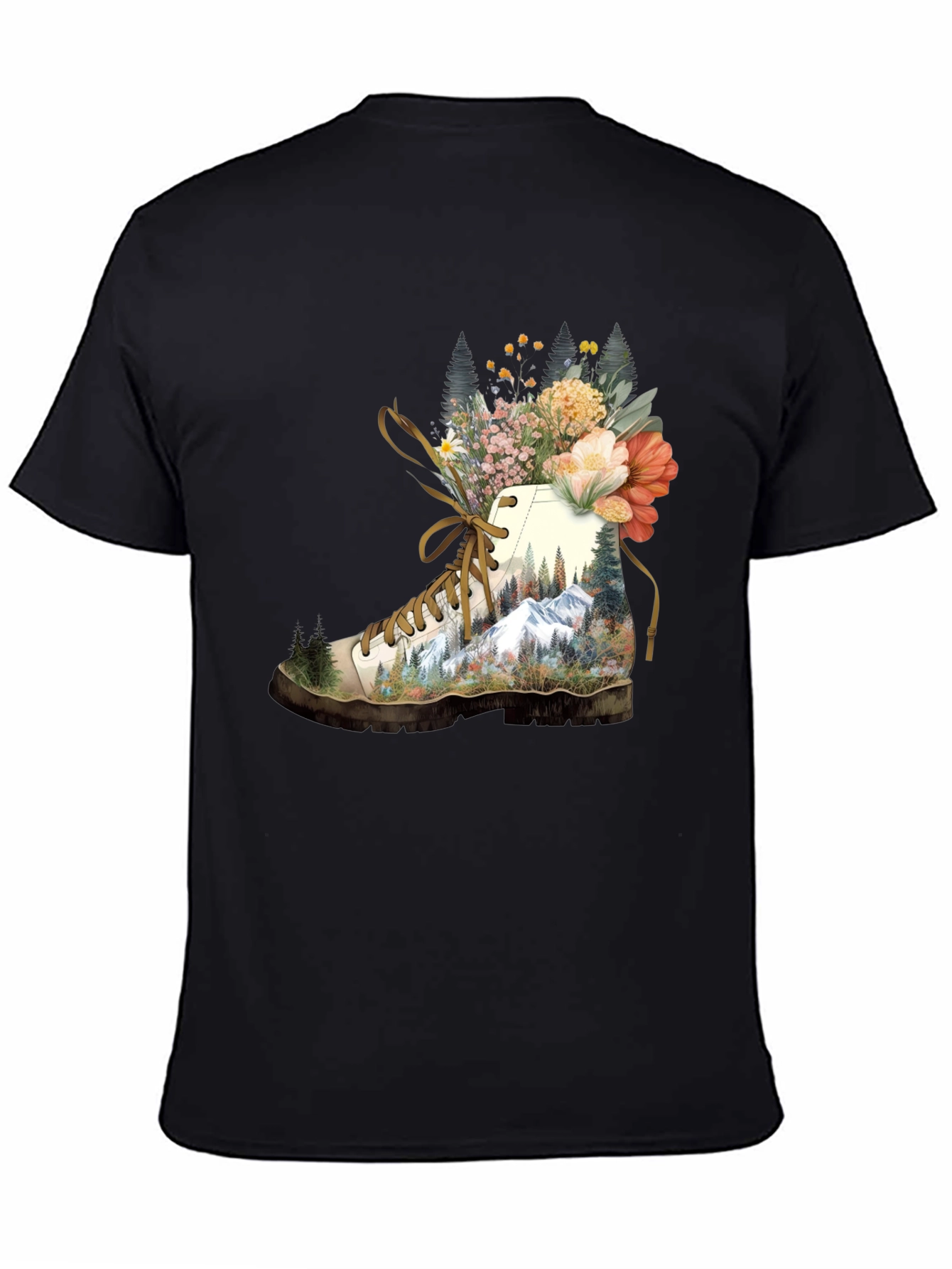Hiking Boot with Floral Mountainscape T-Shirt