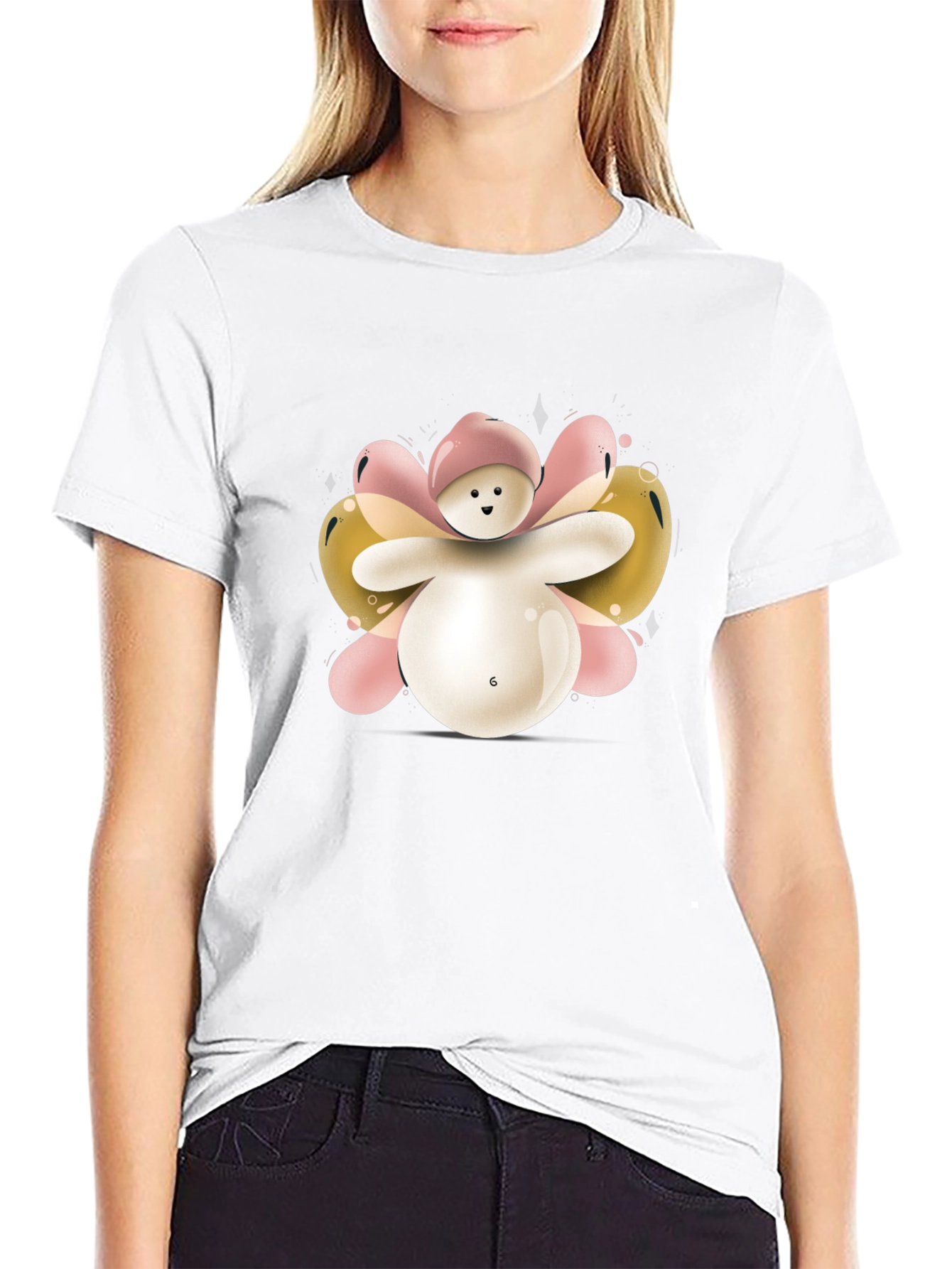 Cute Balloon Character Black T-Shirt
