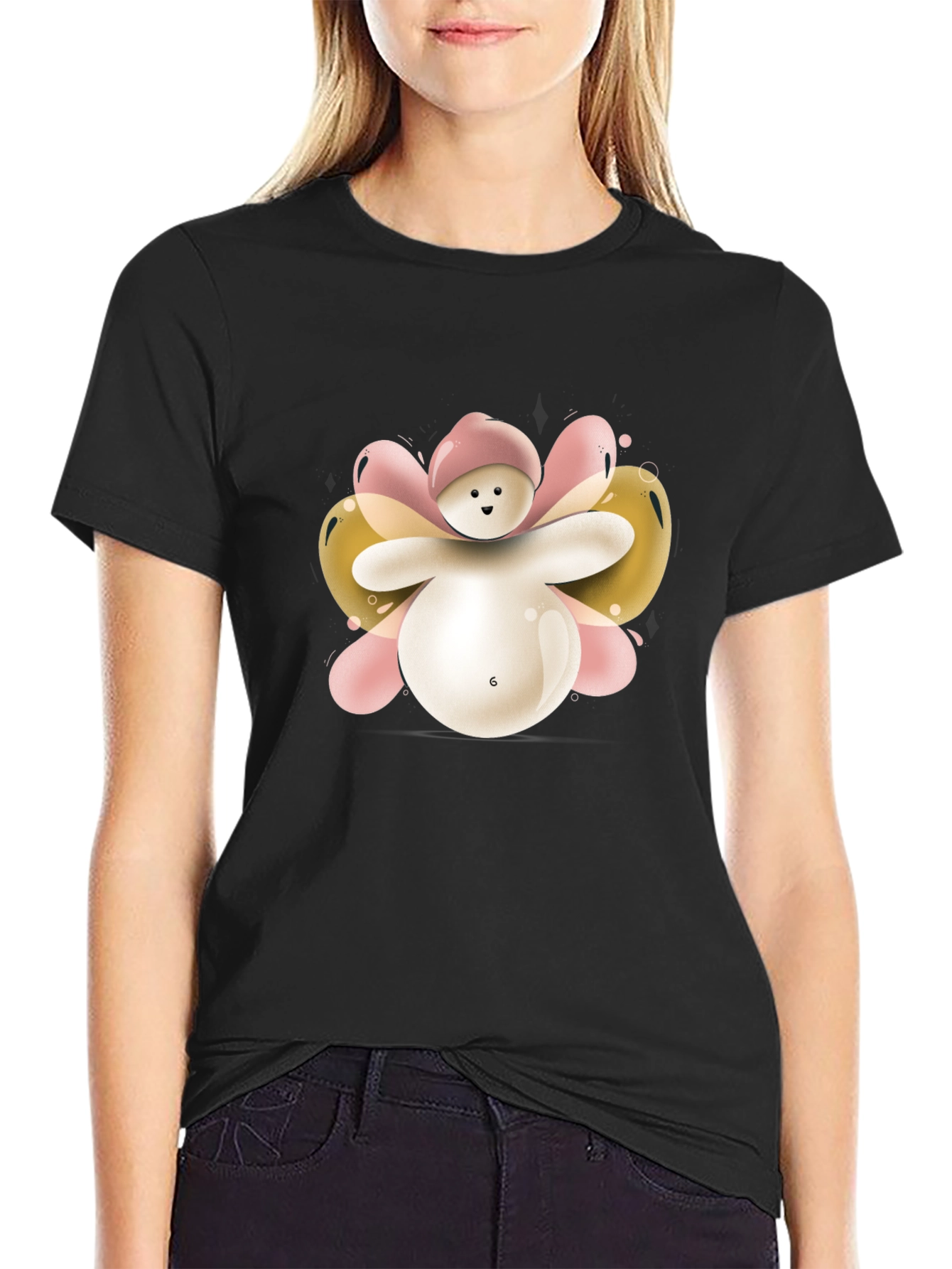 Cute Balloon Character Black T-Shirt