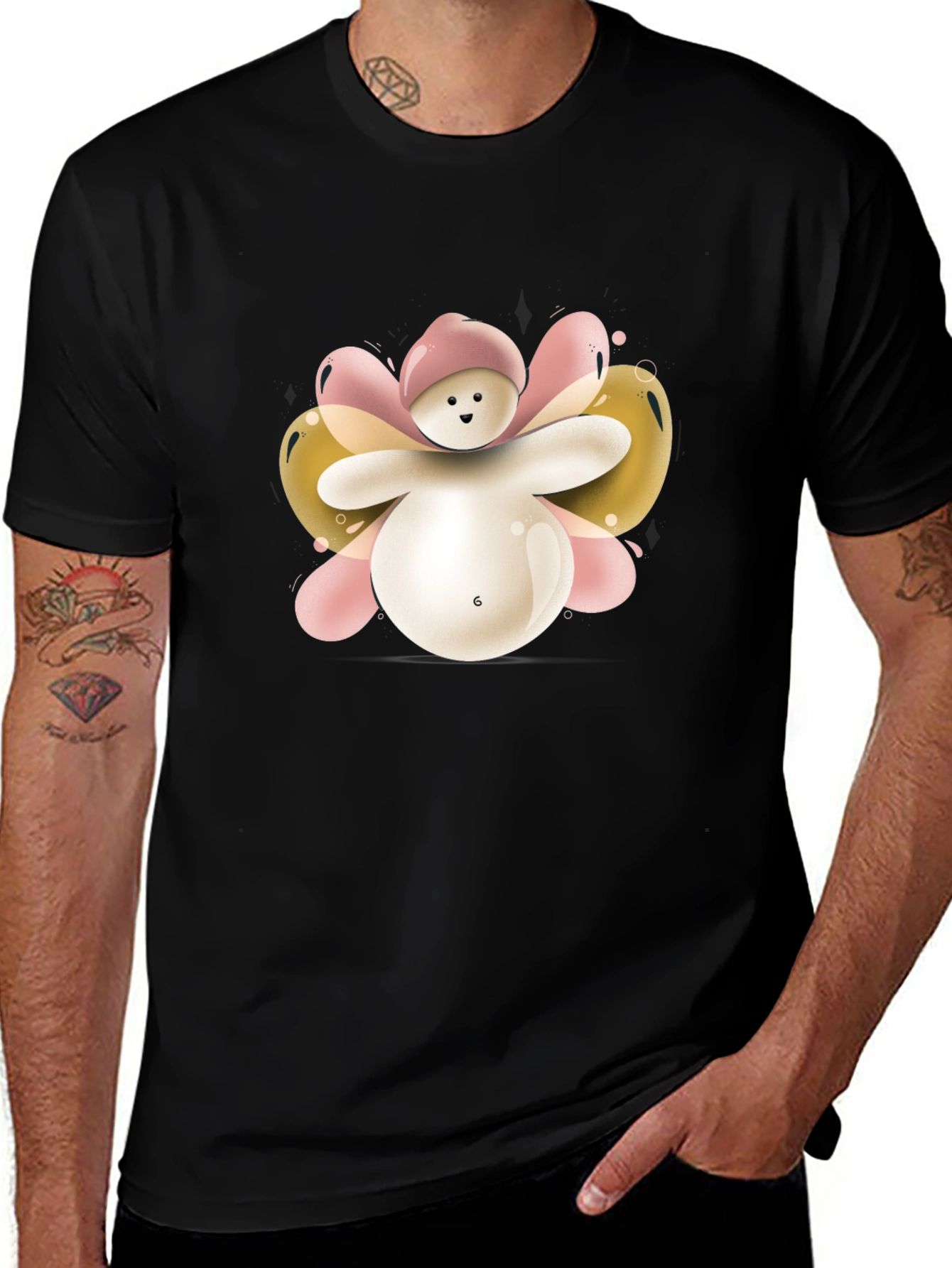 Cute Balloon Character Black T-Shirt