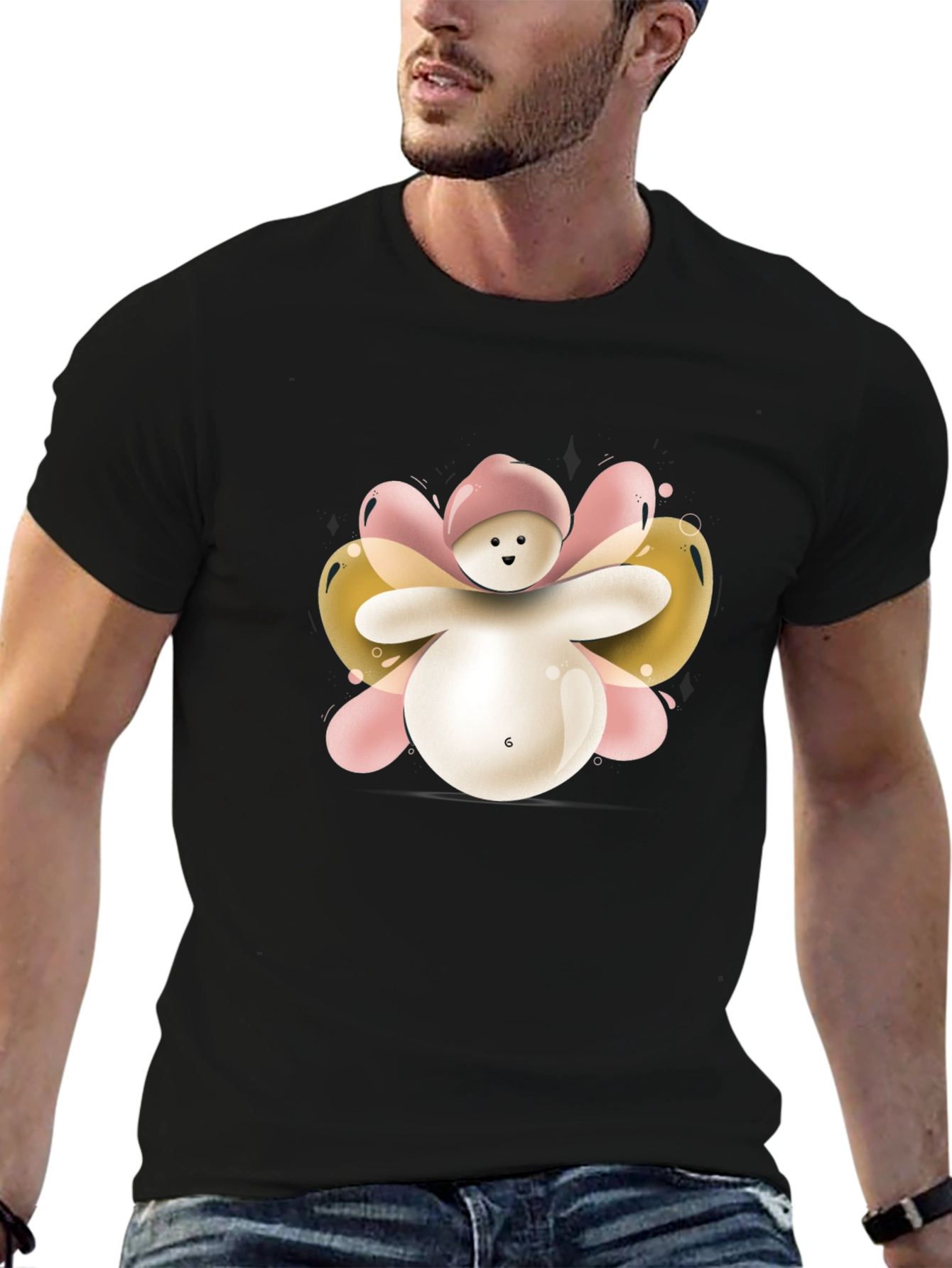 Cute Balloon Character Black T-Shirt