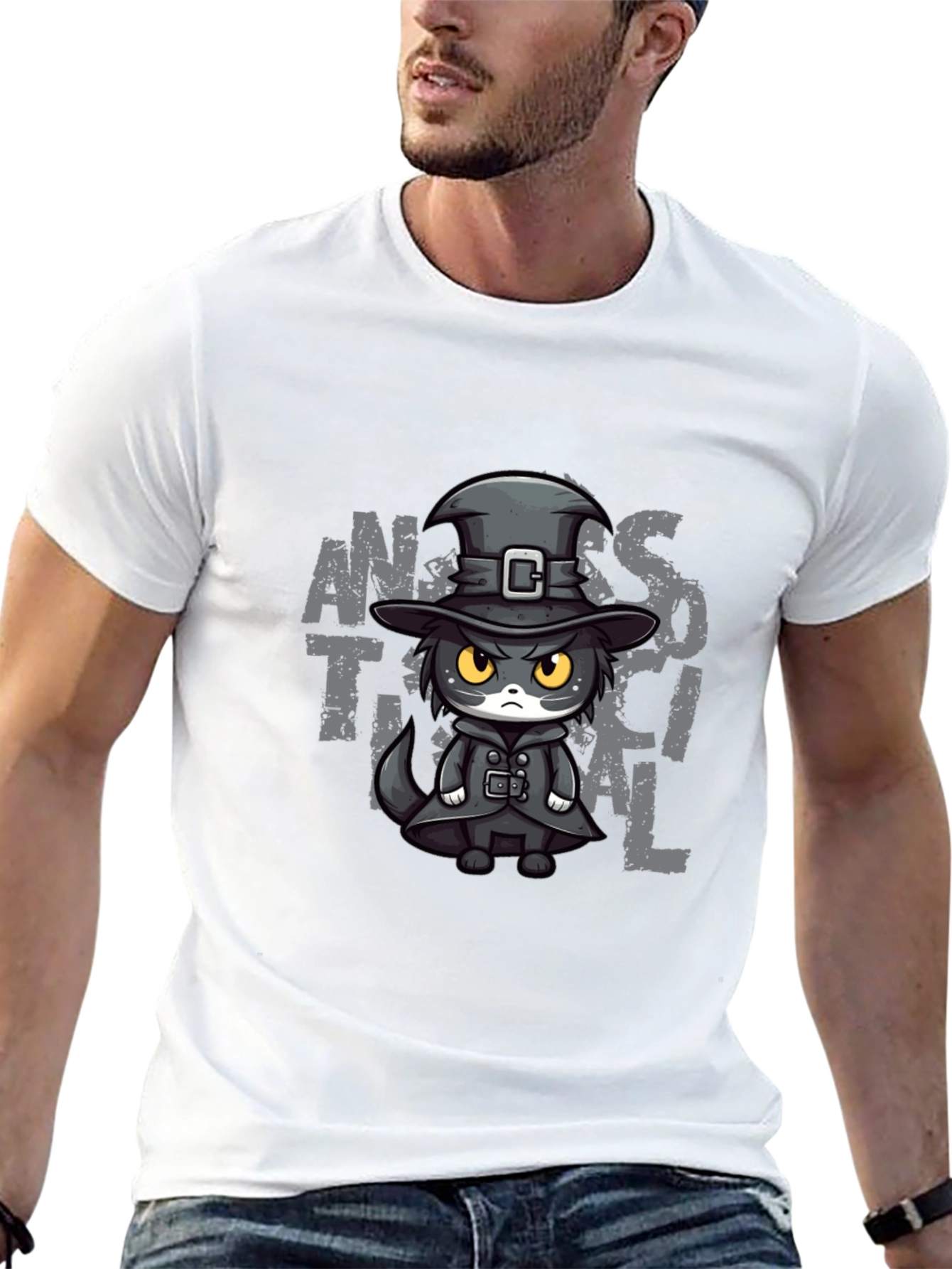 Antisocial Cat Cartoon Graphic T-Shirt
