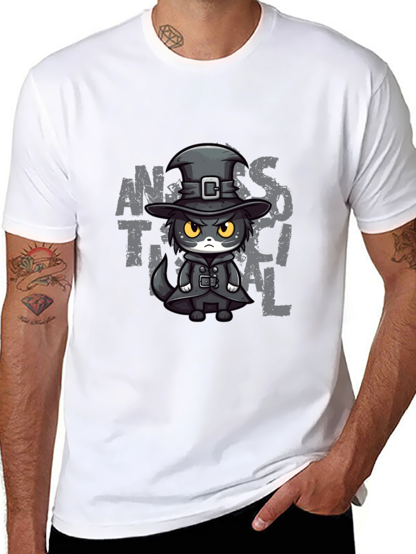 Antisocial Cat Cartoon Graphic T-Shirt