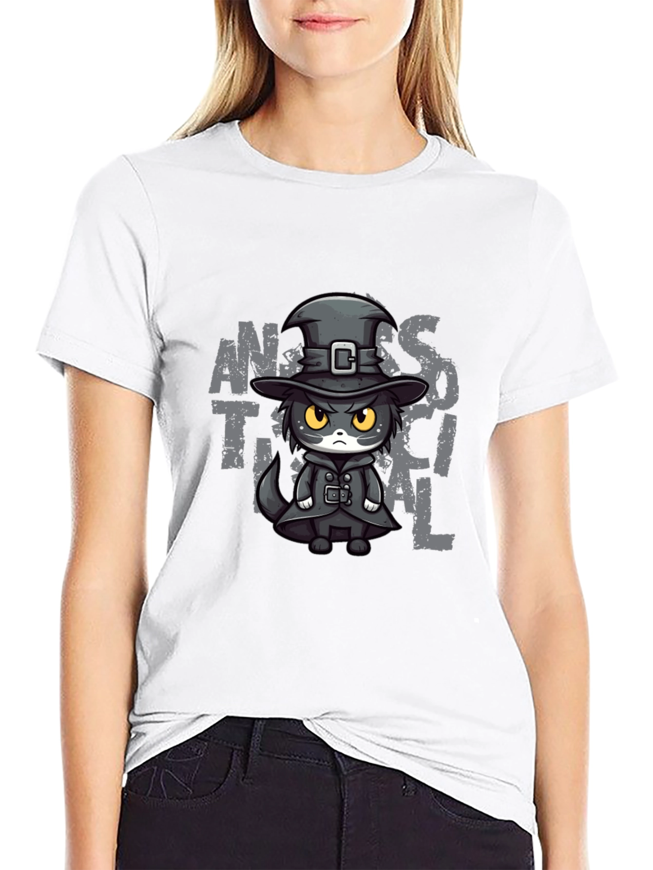 Antisocial Cat Cartoon Graphic T-Shirt