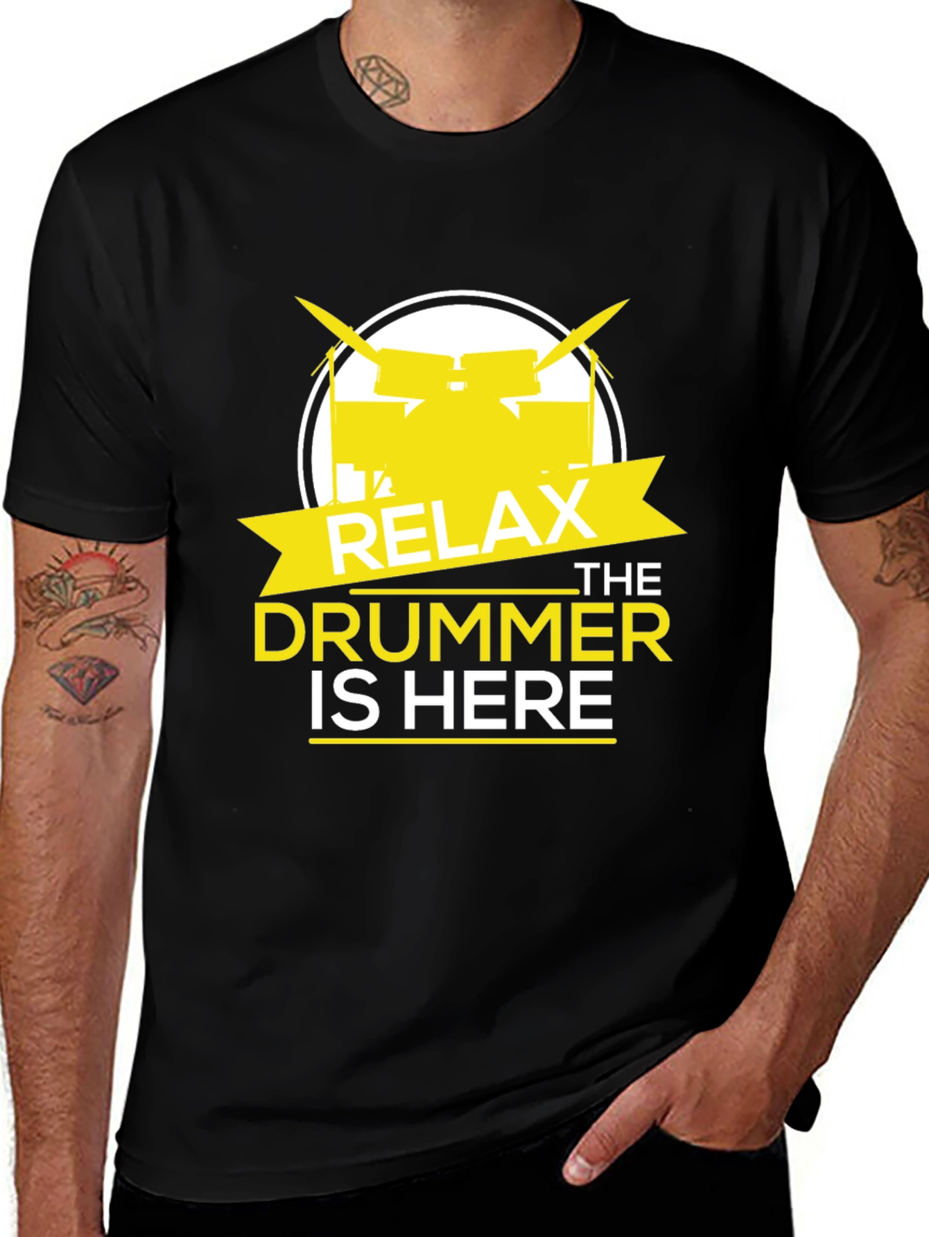 Relax The Drummer Is Here Black Graphic T-Shirt