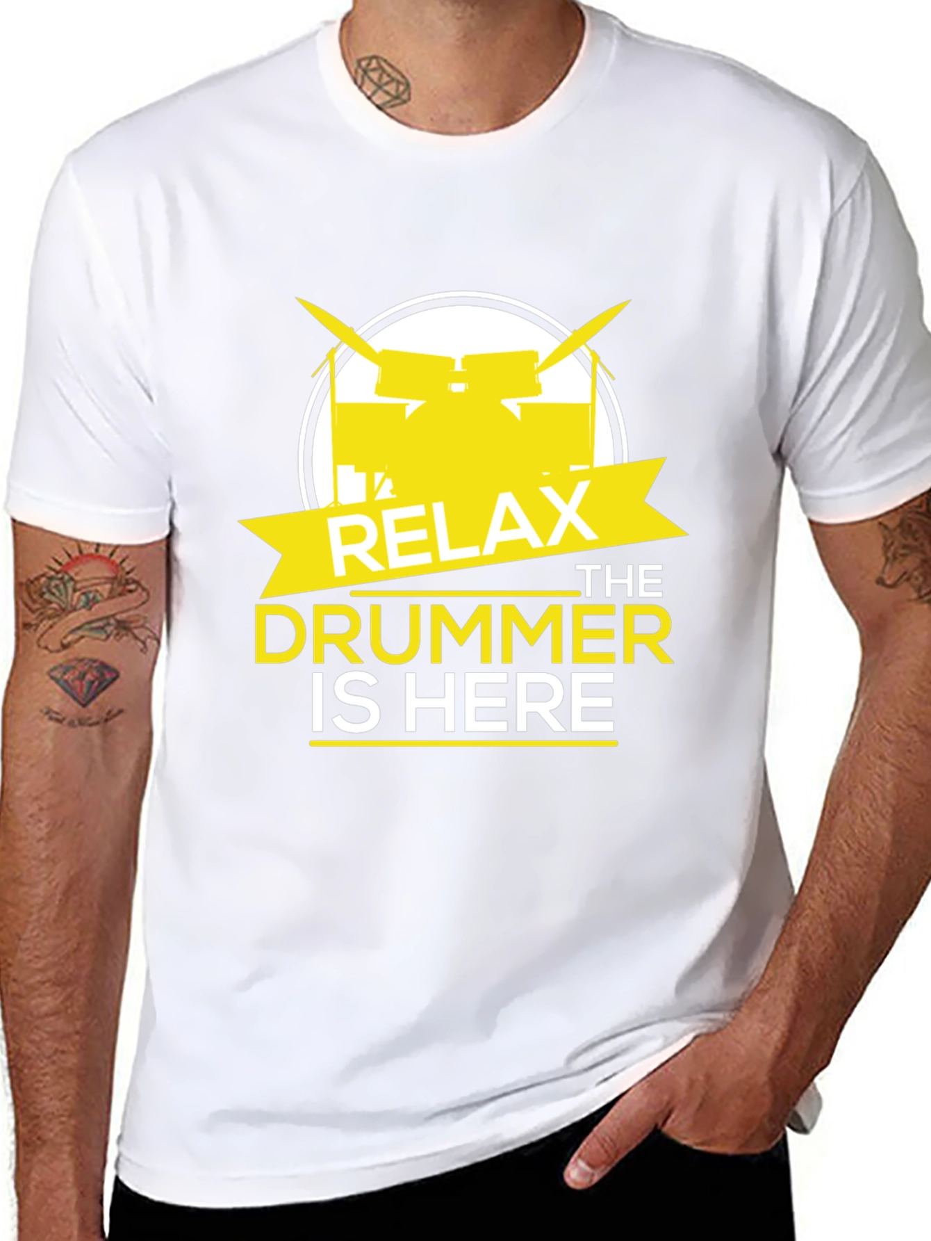 Relax The Drummer Is Here Black Graphic T-Shirt