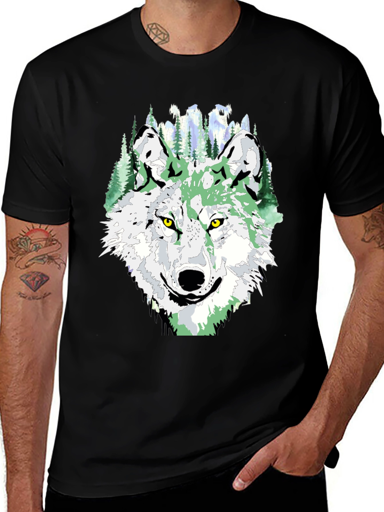 Wolf Graphic Tee - Mens Black Crew Neck T-Shirt
