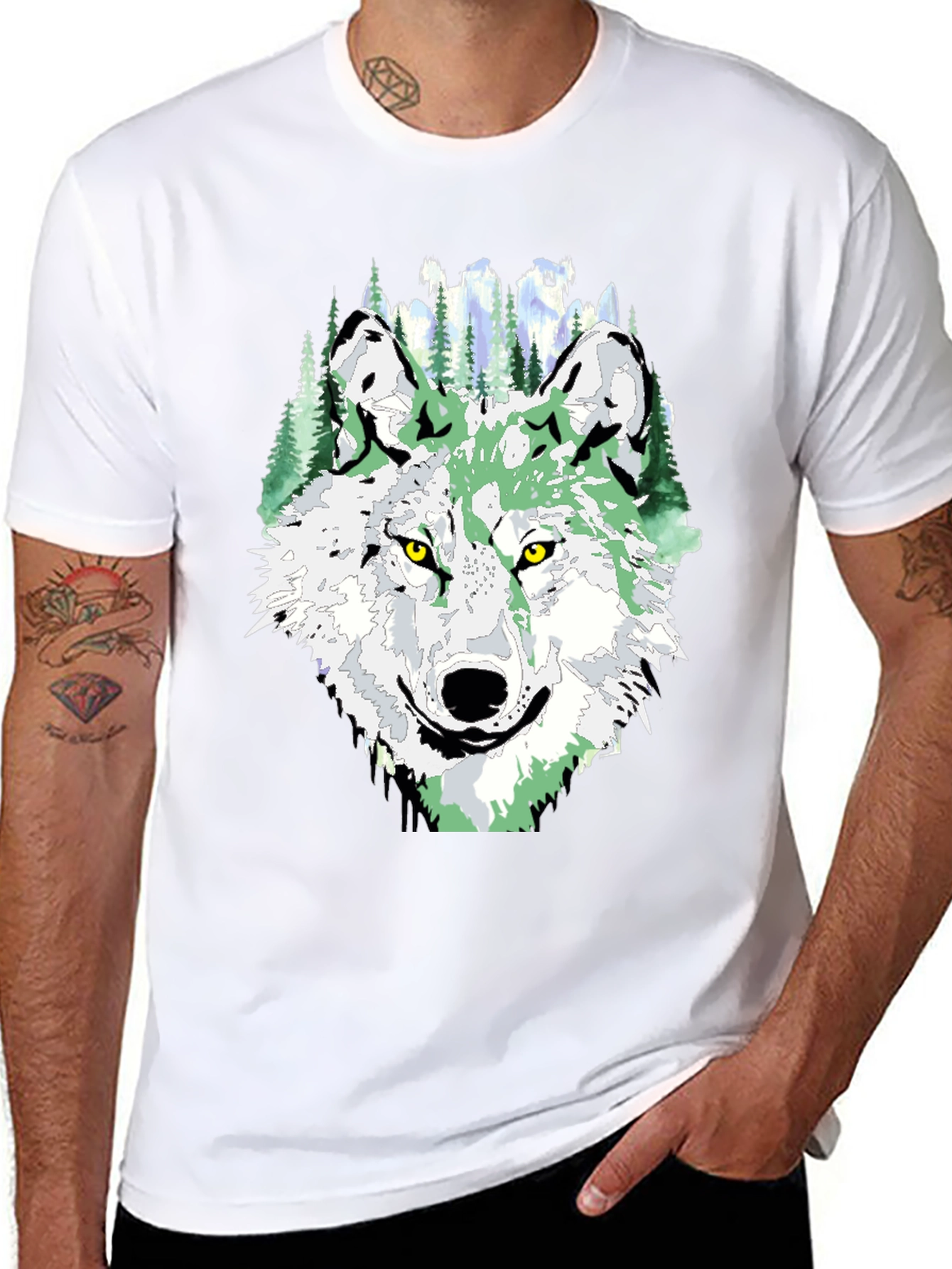 Wolf Graphic Tee - Mens Black Crew Neck T-Shirt