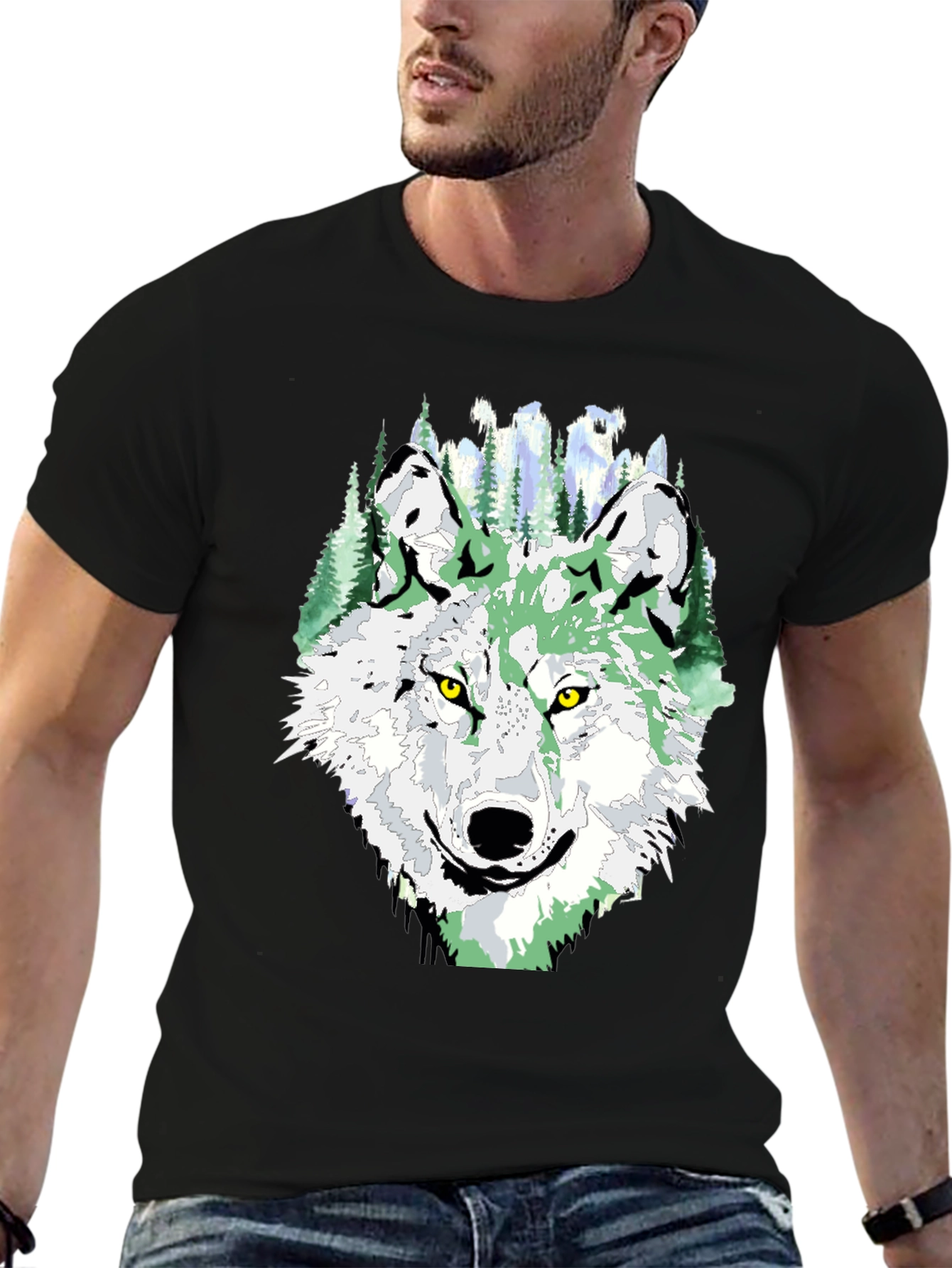 Wolf Graphic Tee - Mens Black Crew Neck T-Shirt