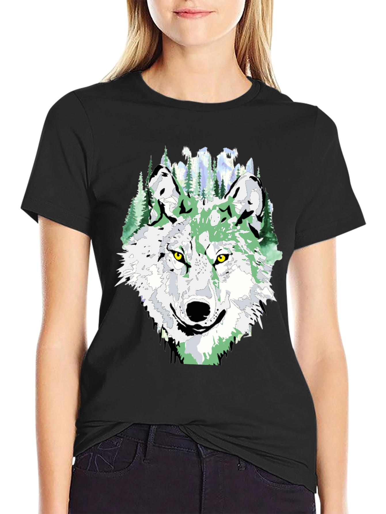 Wolf Graphic Tee - Mens Black Crew Neck T-Shirt