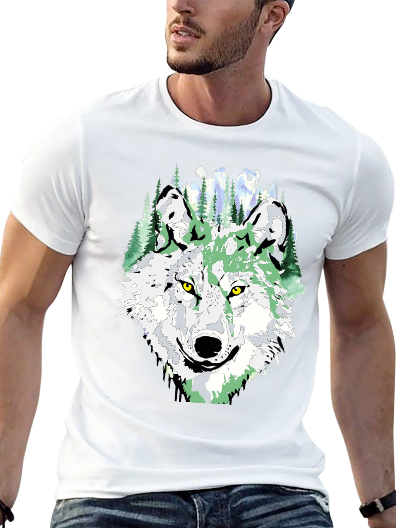 Wolf Graphic Tee - Mens Black Crew Neck T-Shirt
