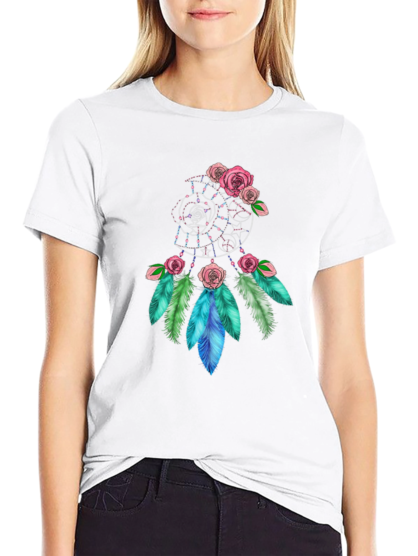 Dreamcatcher Rose Feather Graphic Tee