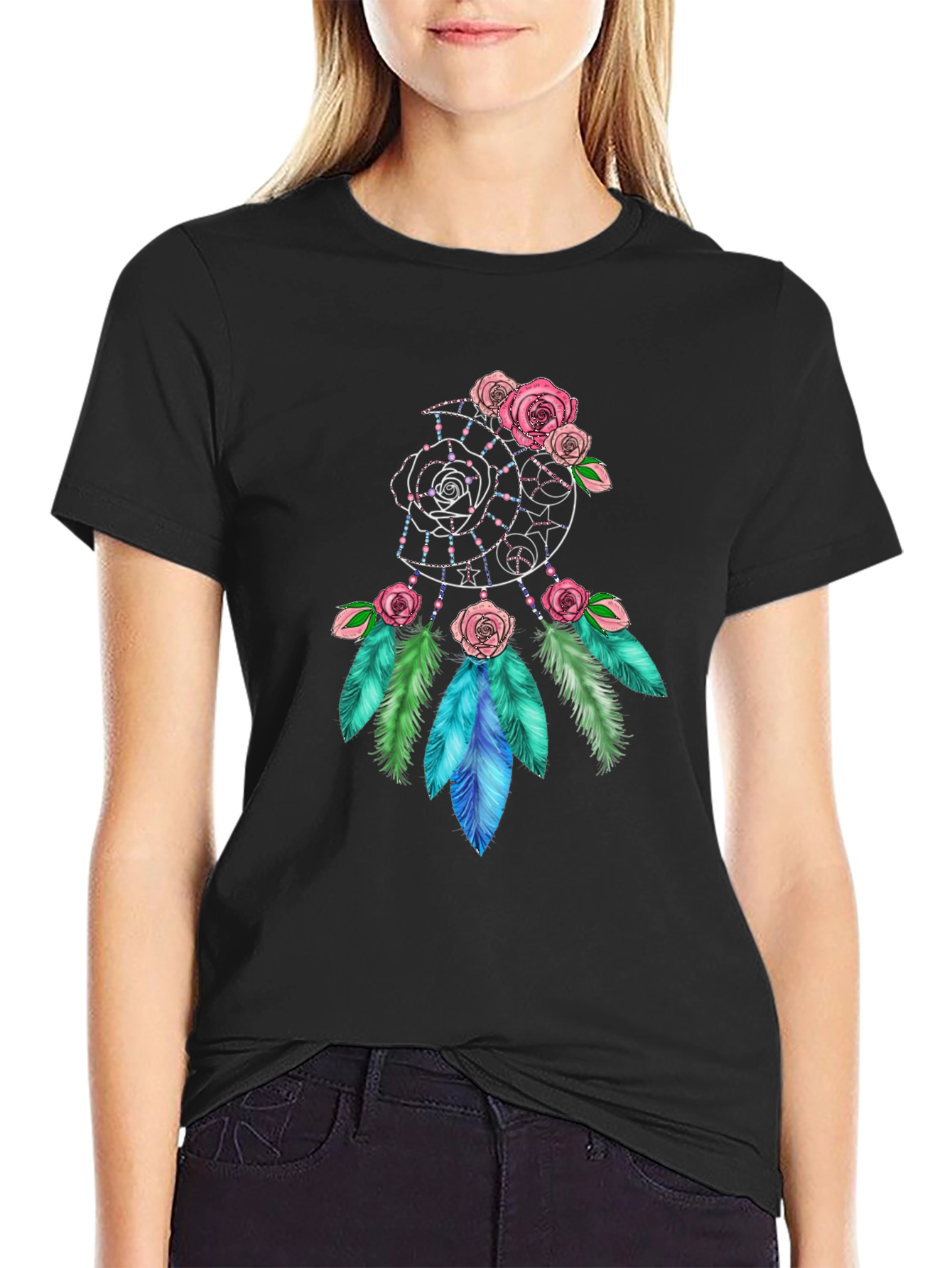 Dreamcatcher Rose Feather Graphic Tee
