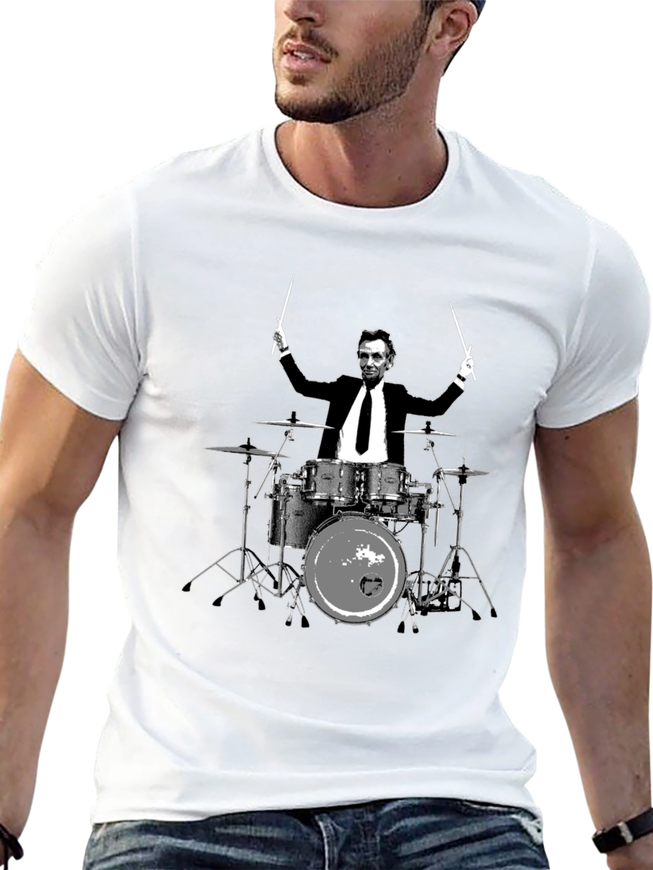 Lincoln Drummer Graphic T-Shirt - Black Cotton Tee