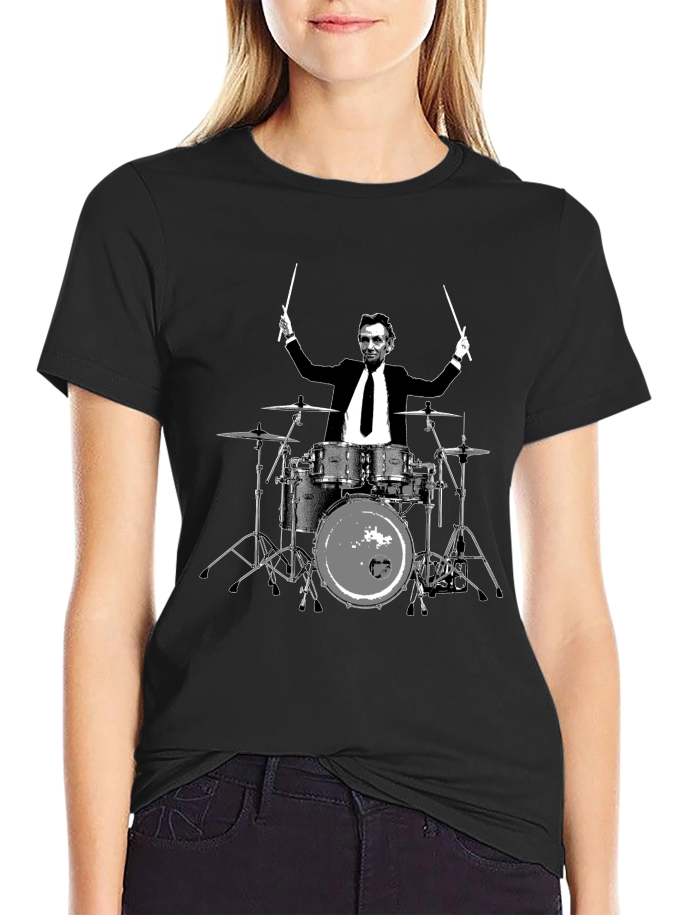 Lincoln Drummer Graphic T-Shirt - Black Cotton Tee