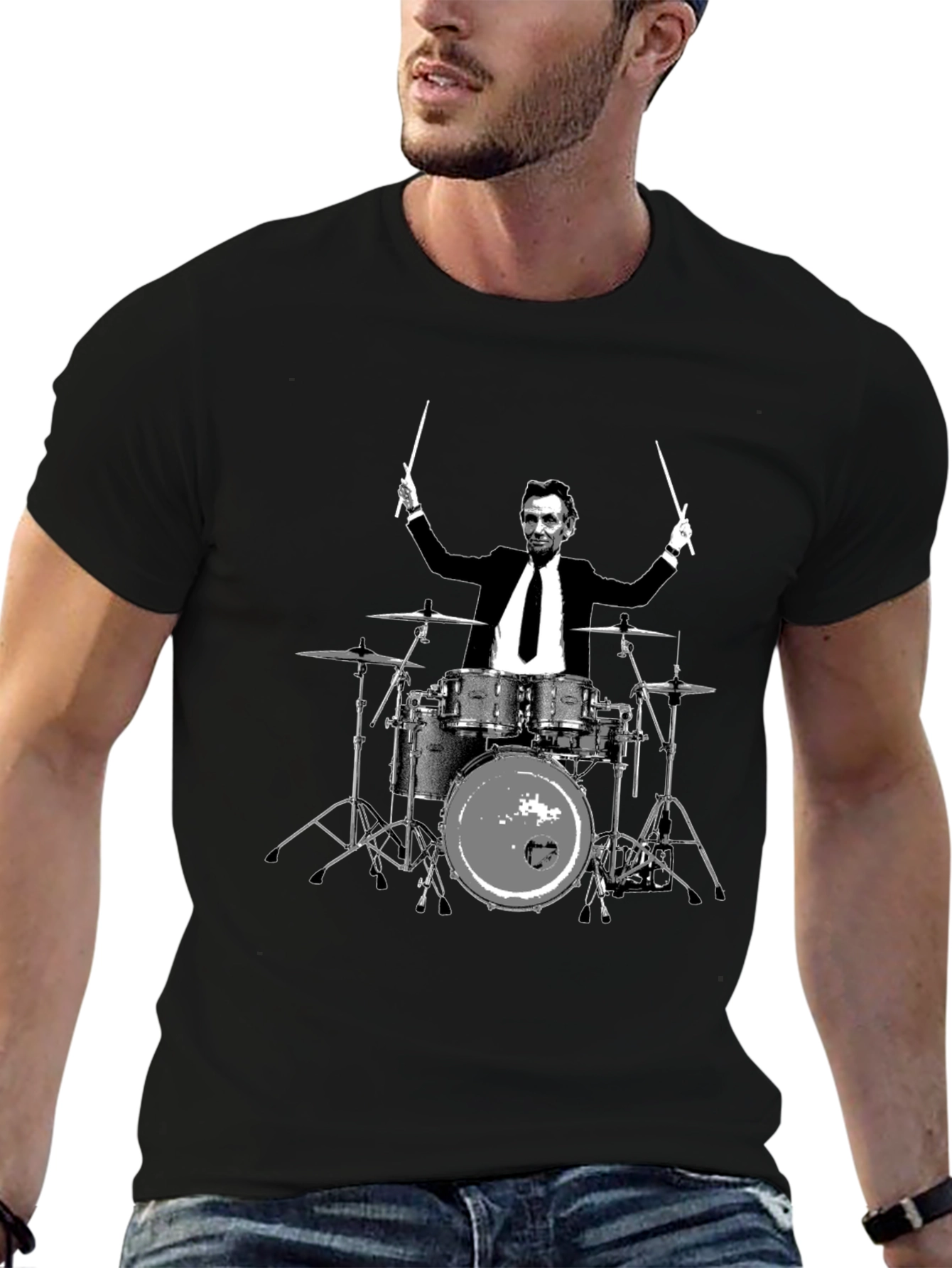 Lincoln Drummer Graphic T-Shirt - Black Cotton Tee