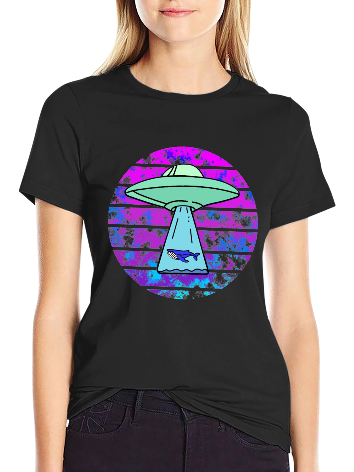 Retro Alien Abduction Whale Graphic Tee