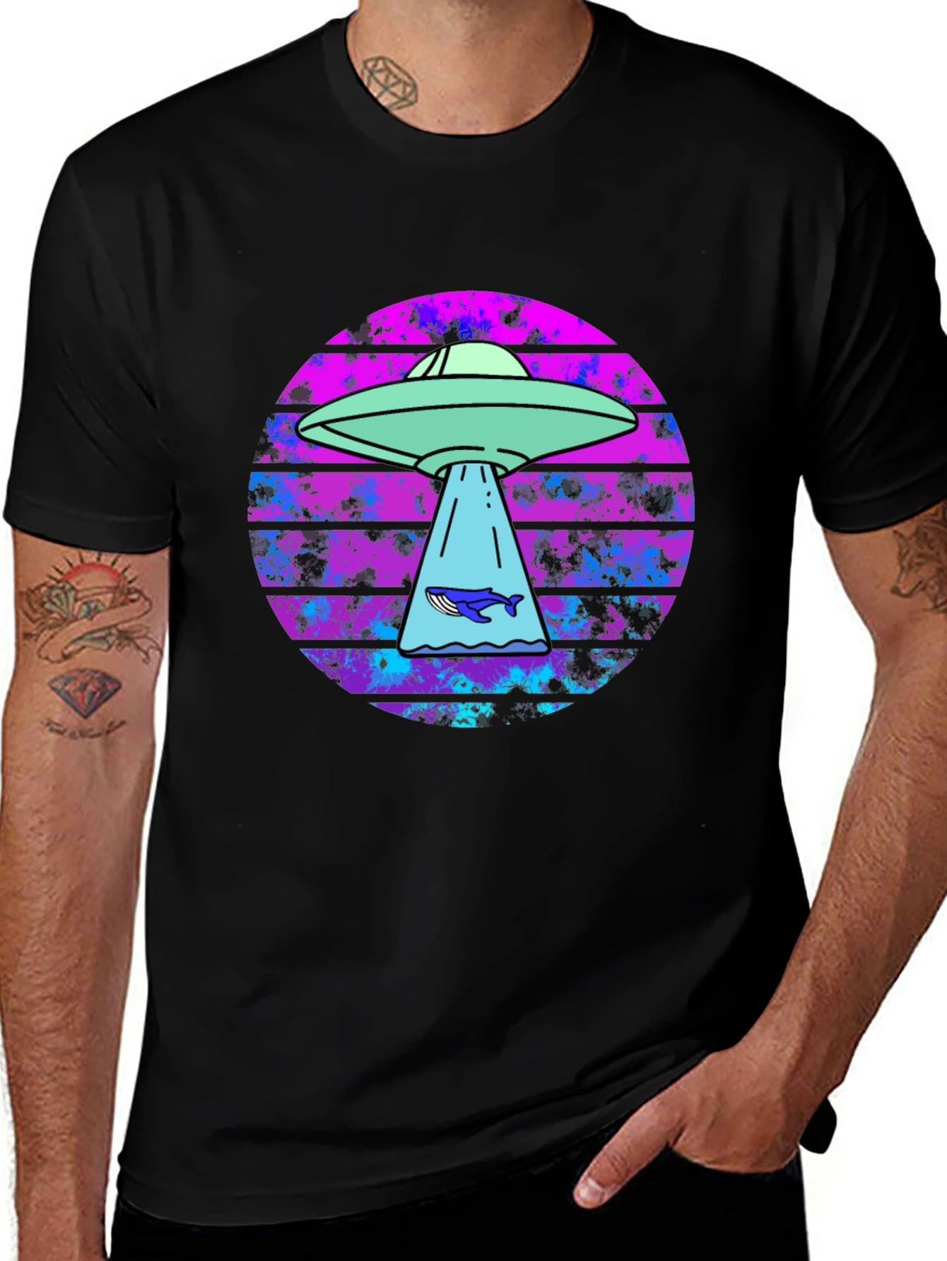 Retro Alien Abduction Whale Graphic Tee