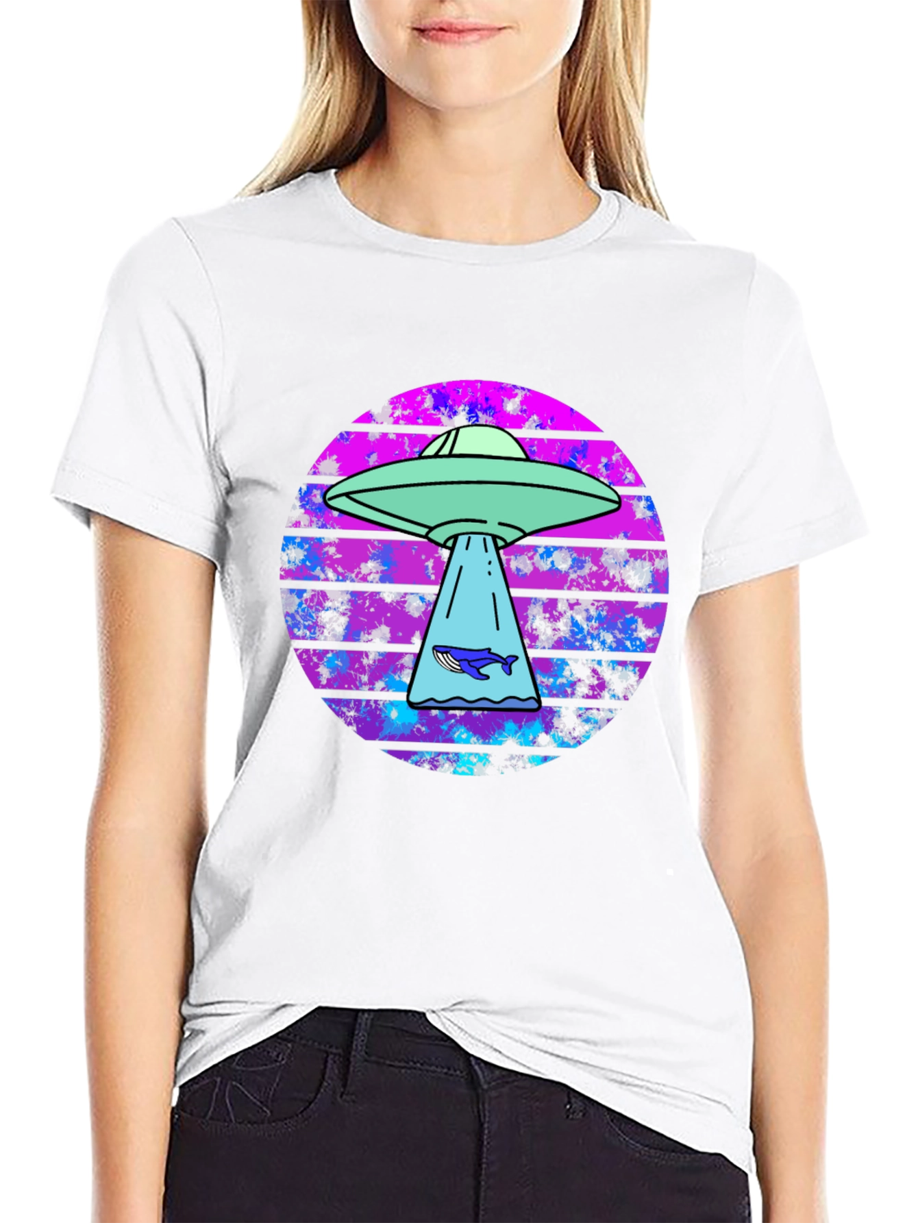 Retro Alien Abduction Whale Graphic Tee